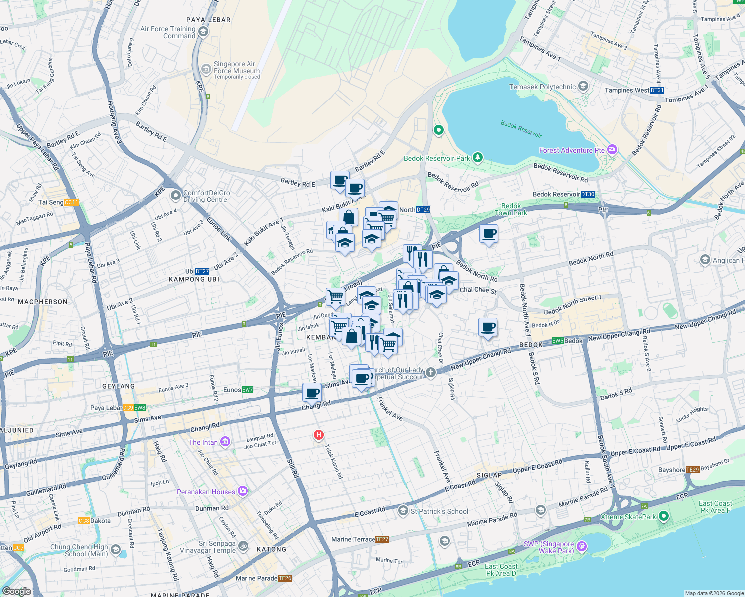 map of restaurants, bars, coffee shops, grocery stores, and more near in Singapore