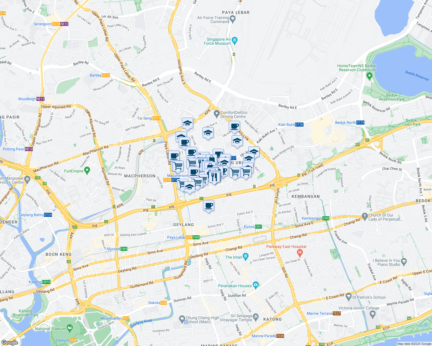 map of restaurants, bars, coffee shops, grocery stores, and more near in Singapore