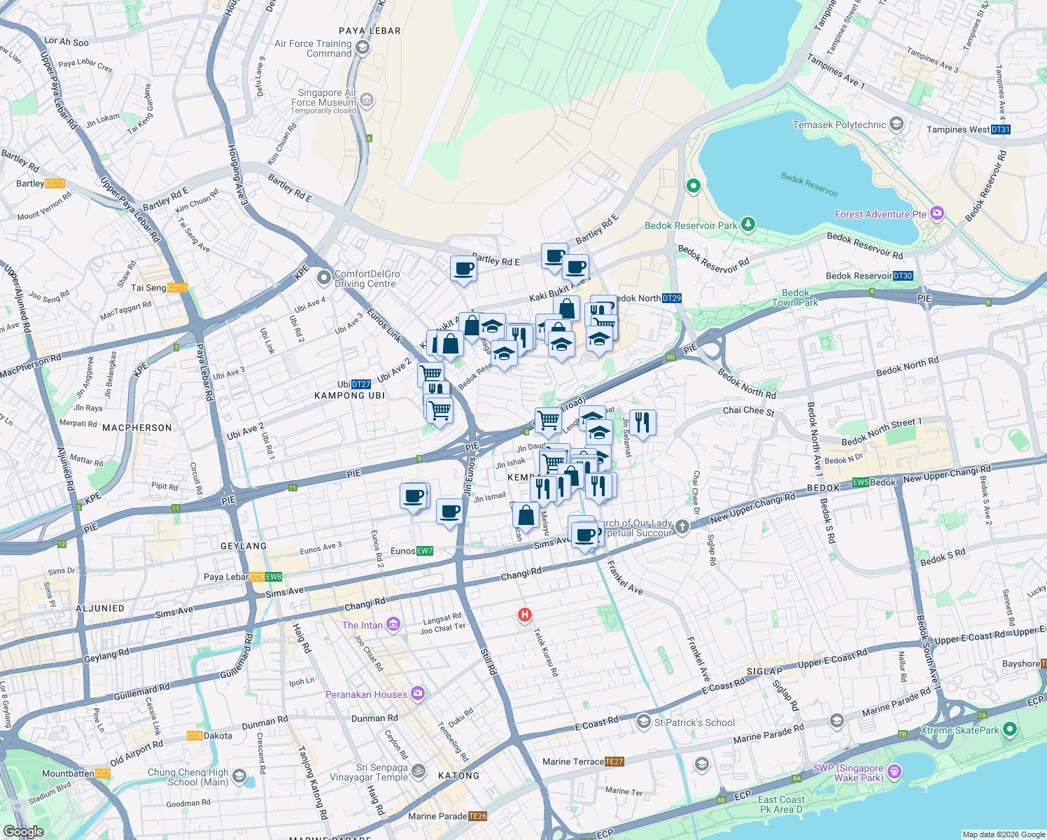 map of restaurants, bars, coffee shops, grocery stores, and more near in Singapore