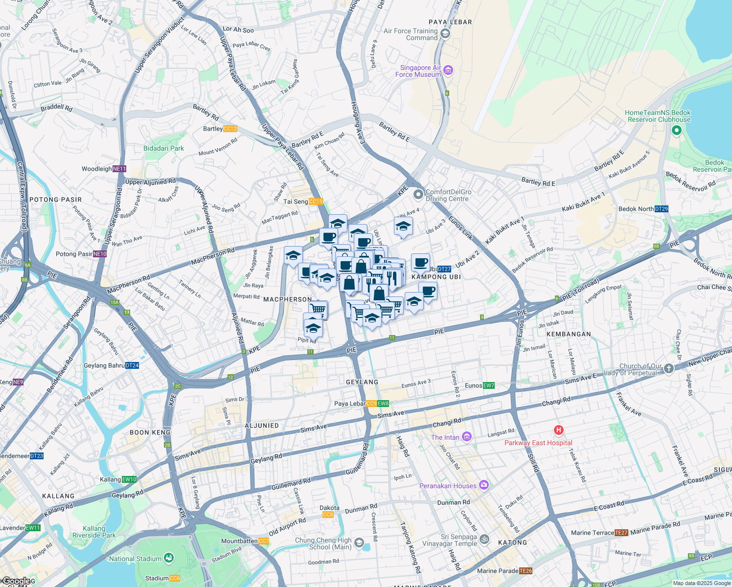 map of restaurants, bars, coffee shops, grocery stores, and more near in Singapore