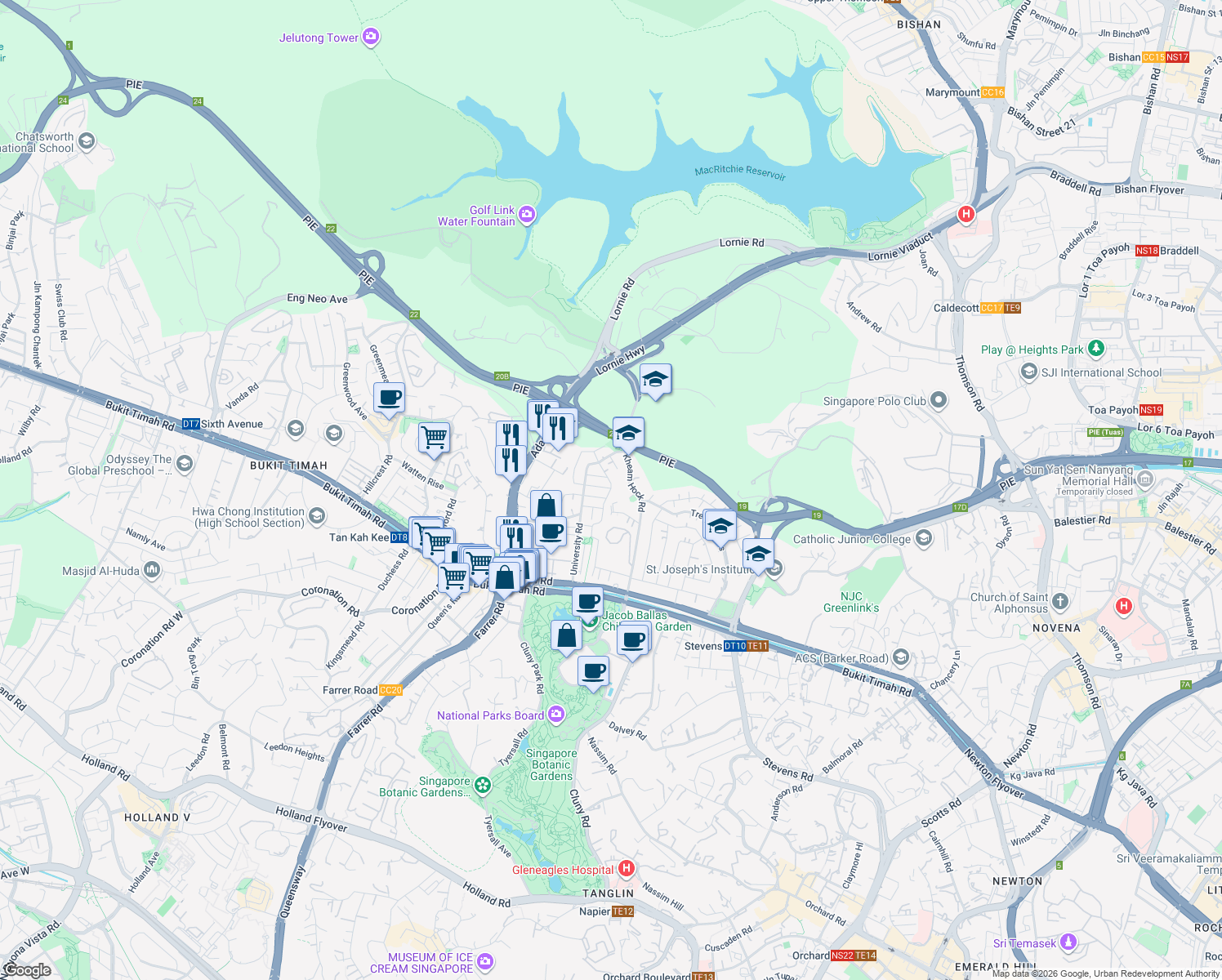 map of restaurants, bars, coffee shops, grocery stores, and more near in Singapore