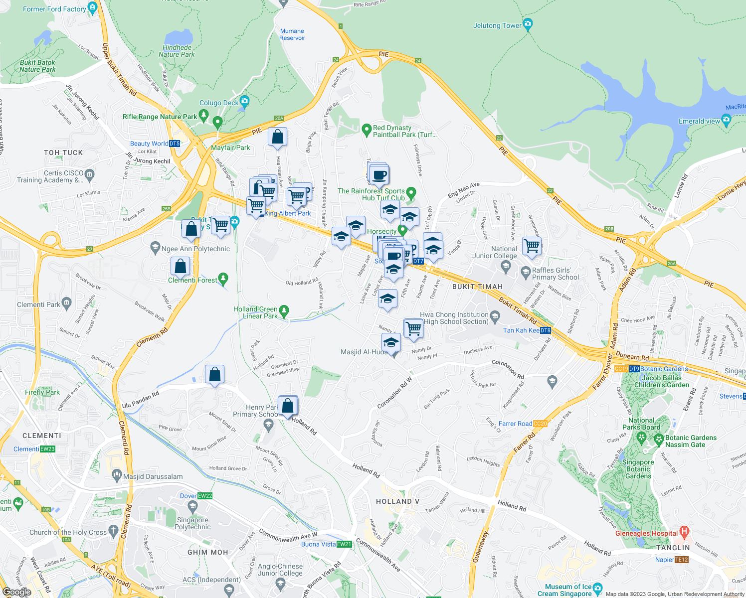 map of restaurants, bars, coffee shops, grocery stores, and more near in Singapore