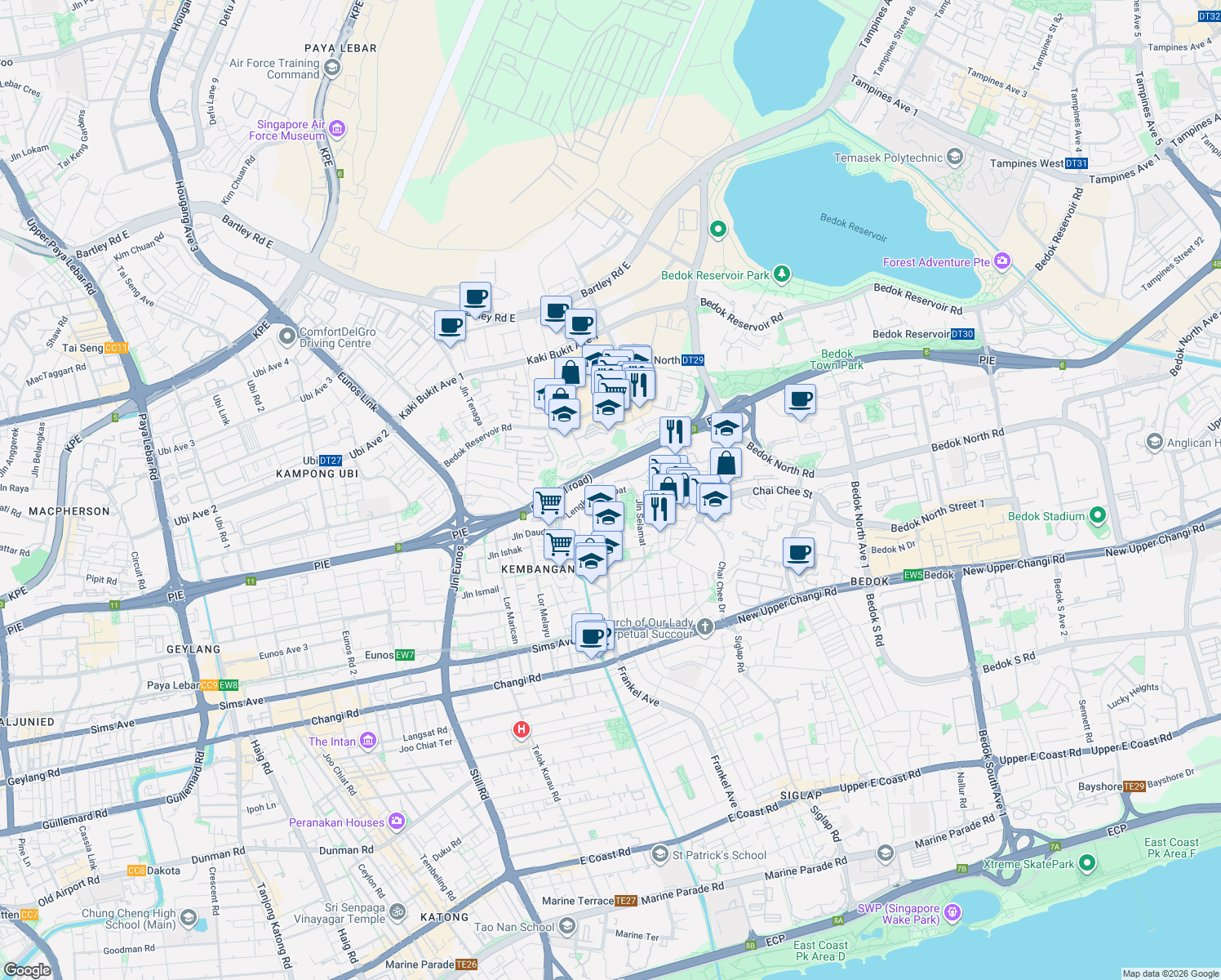 map of restaurants, bars, coffee shops, grocery stores, and more near in Singapore