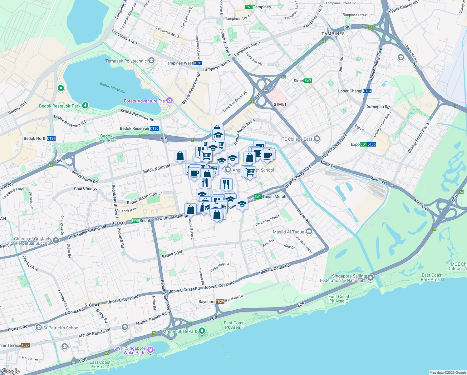 map of restaurants, bars, coffee shops, grocery stores, and more near in Singapore