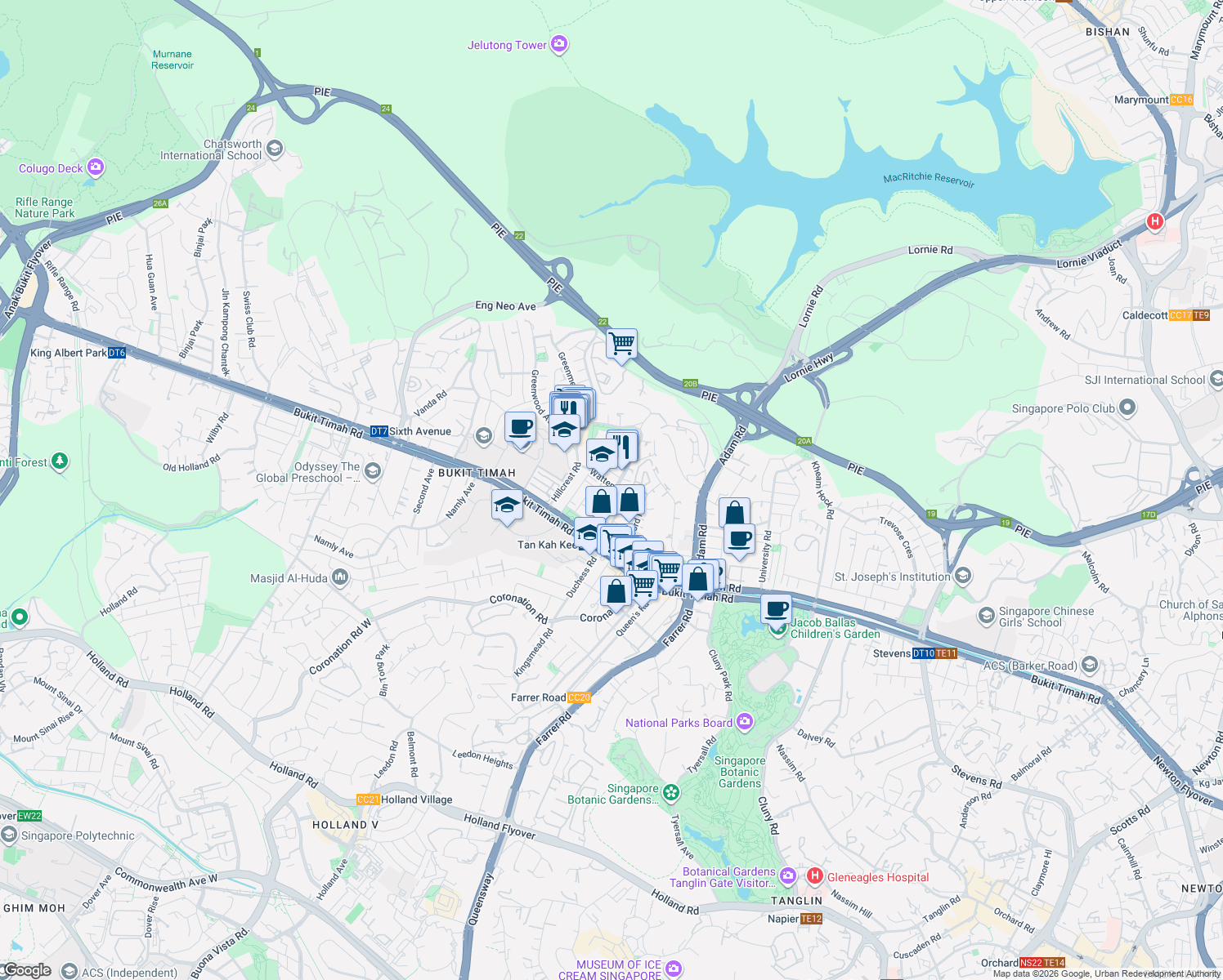 map of restaurants, bars, coffee shops, grocery stores, and more near in Singapore