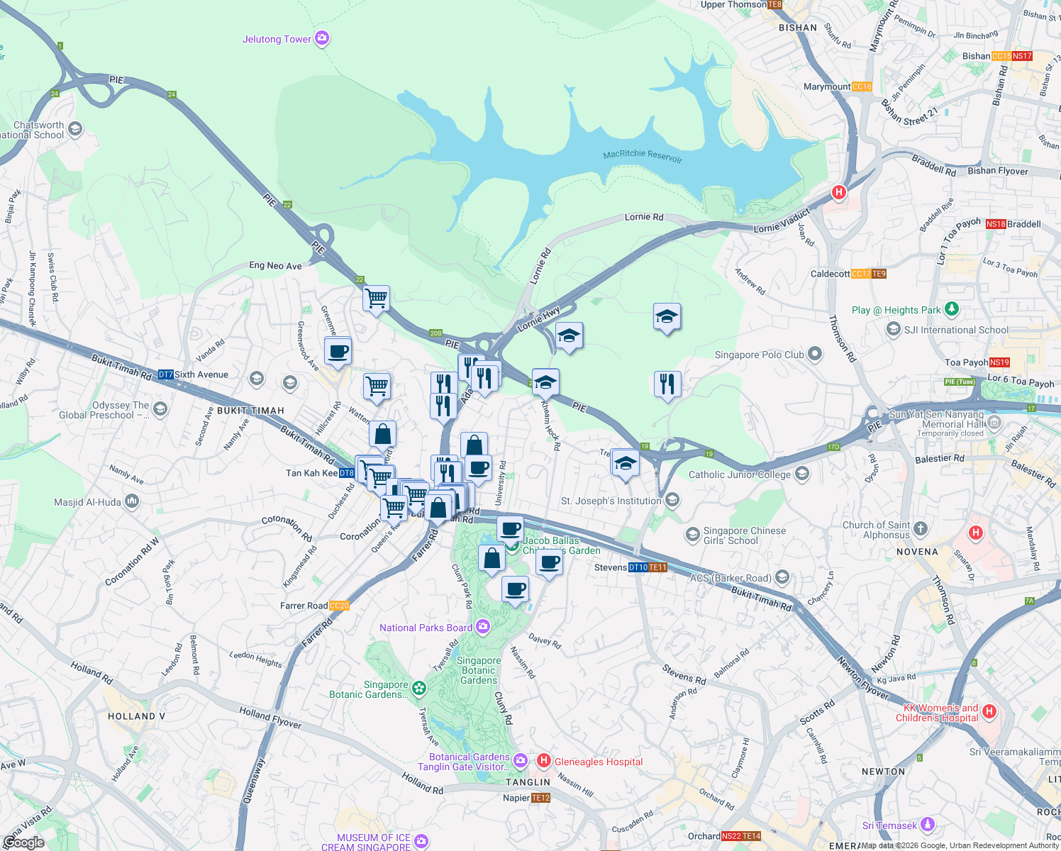 map of restaurants, bars, coffee shops, grocery stores, and more near in Singapore