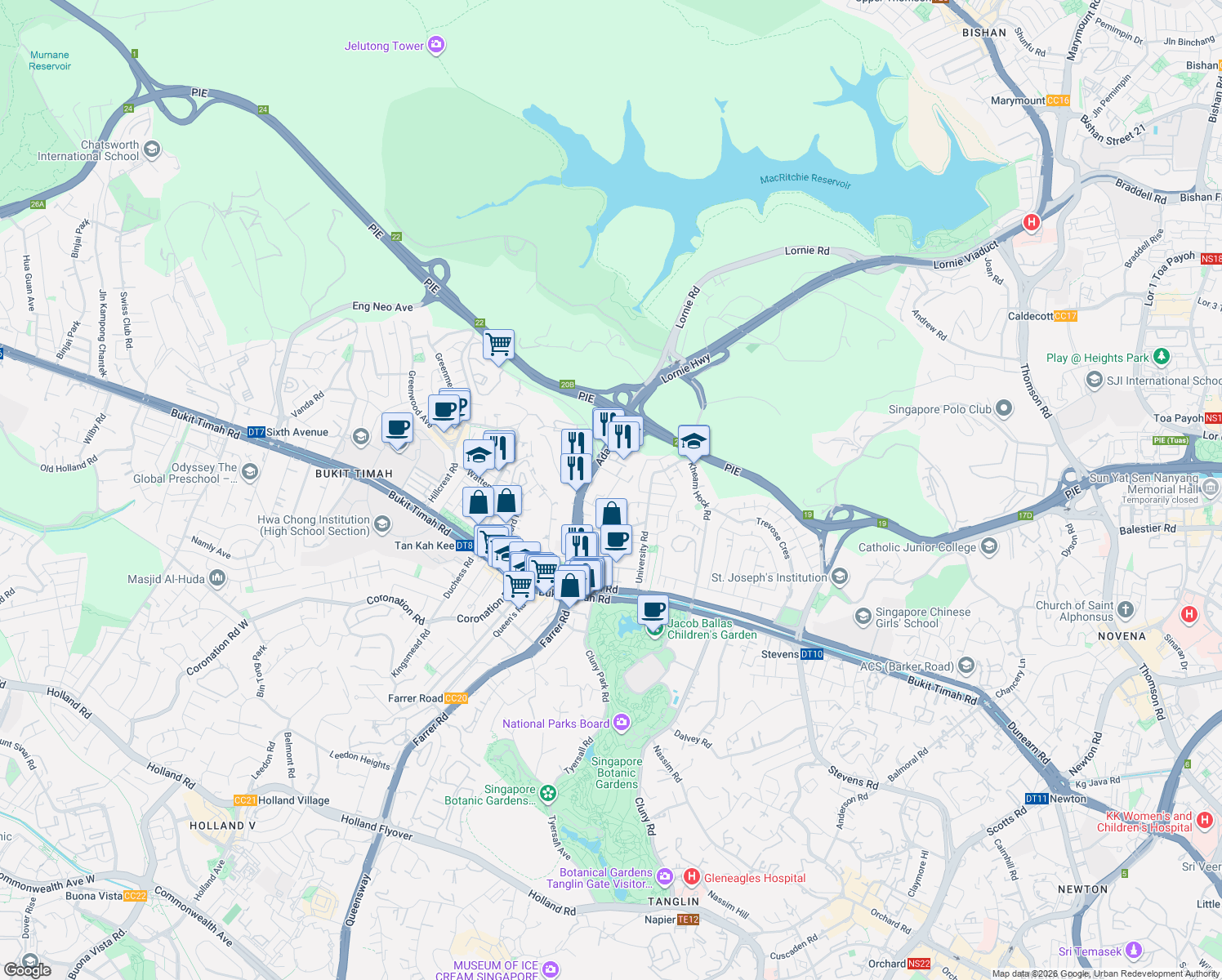 map of restaurants, bars, coffee shops, grocery stores, and more near in Singapore