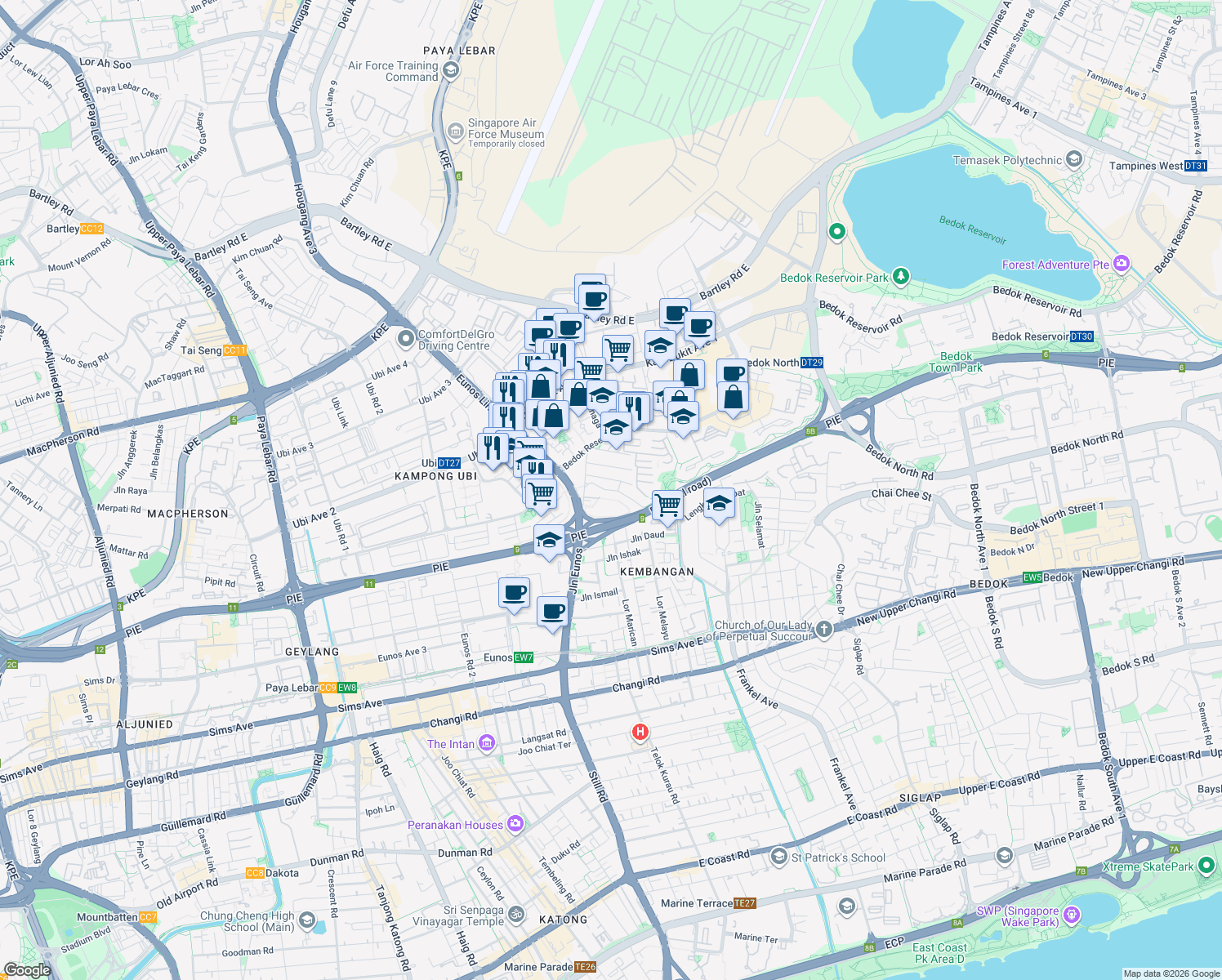 map of restaurants, bars, coffee shops, grocery stores, and more near in Singapore