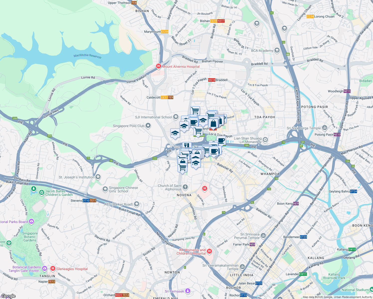 map of restaurants, bars, coffee shops, grocery stores, and more near in Singapore