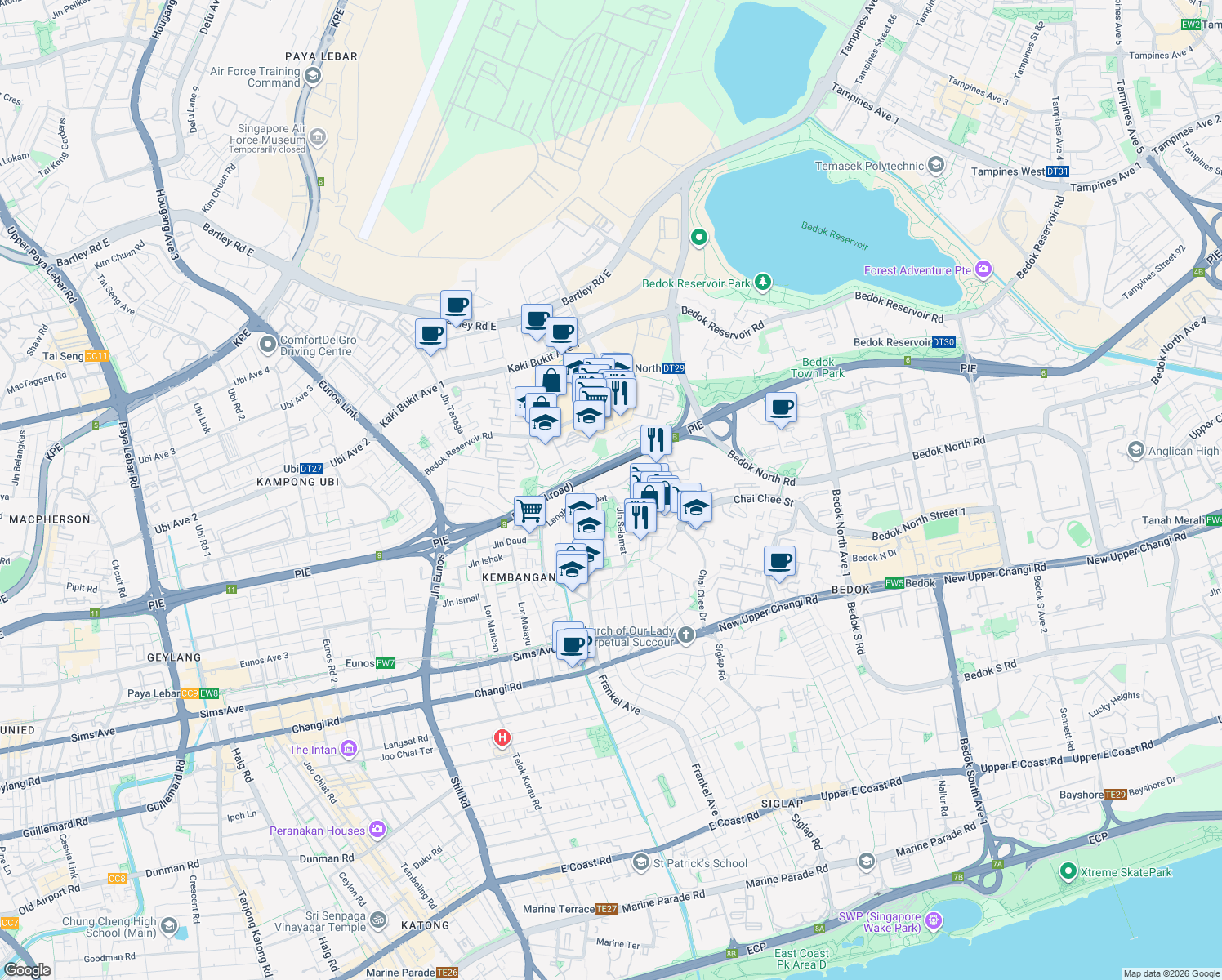 map of restaurants, bars, coffee shops, grocery stores, and more near in Singapore
