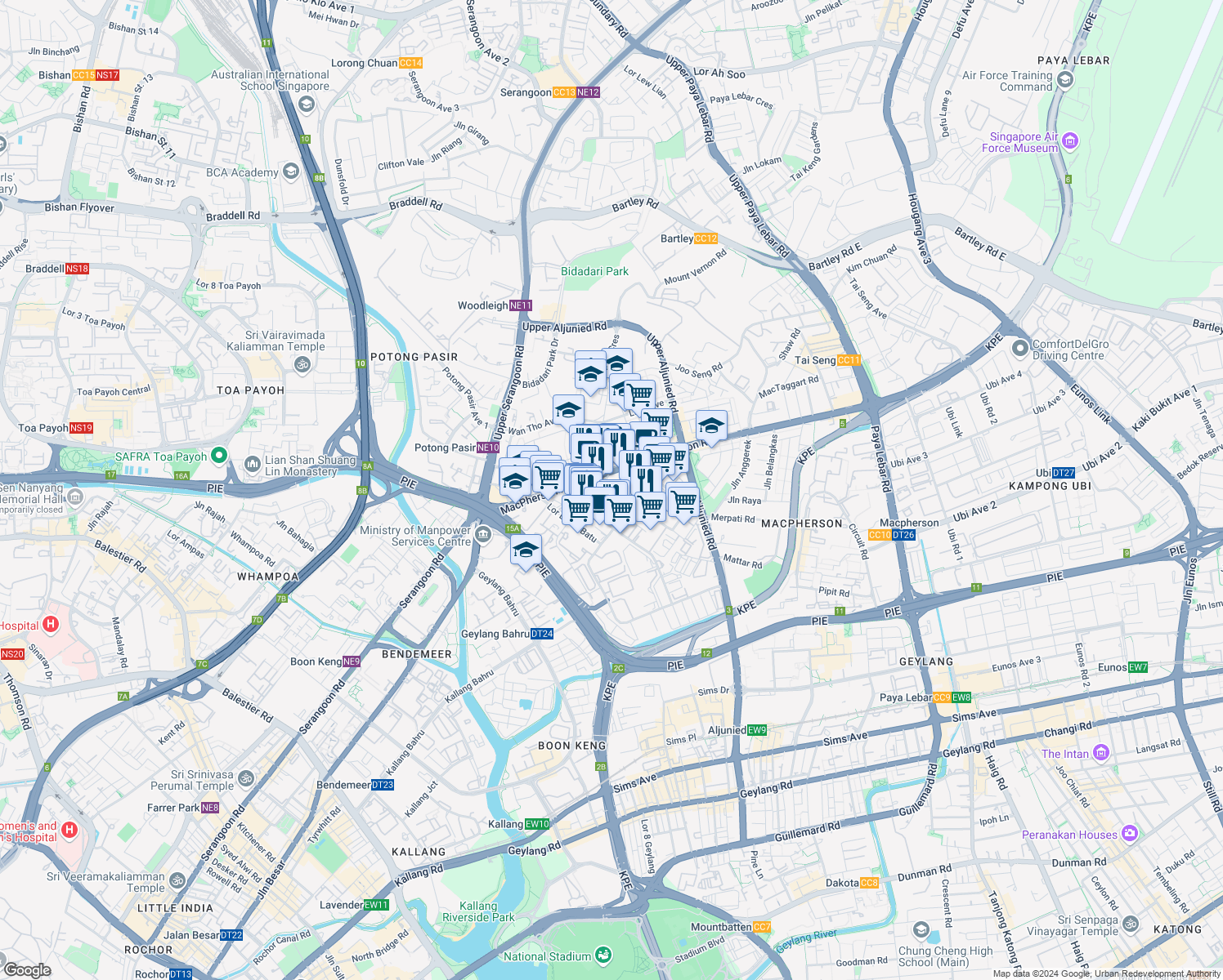 map of restaurants, bars, coffee shops, grocery stores, and more near in Singapore