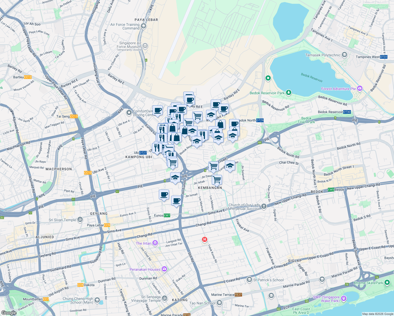 map of restaurants, bars, coffee shops, grocery stores, and more near in Singapore