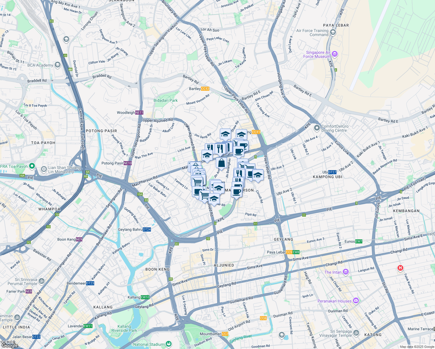 map of restaurants, bars, coffee shops, grocery stores, and more near in Singapore