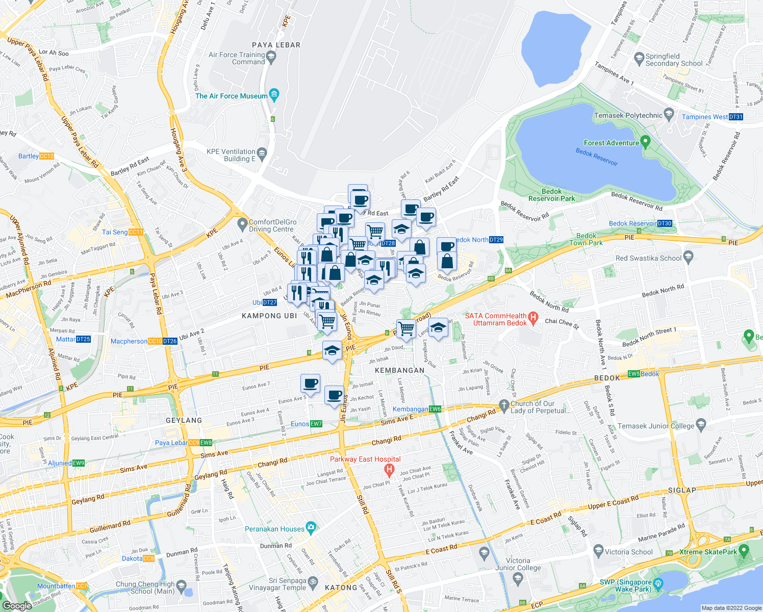 map of restaurants, bars, coffee shops, grocery stores, and more near in Singapore