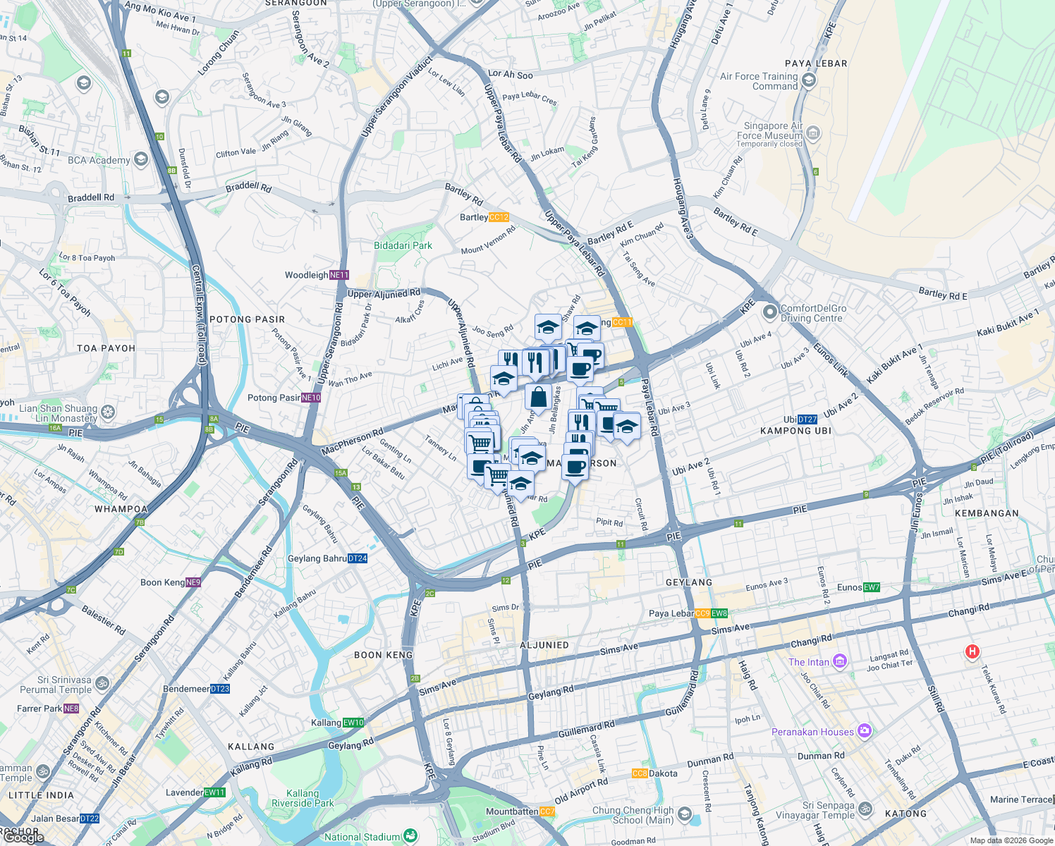 map of restaurants, bars, coffee shops, grocery stores, and more near in Singapore