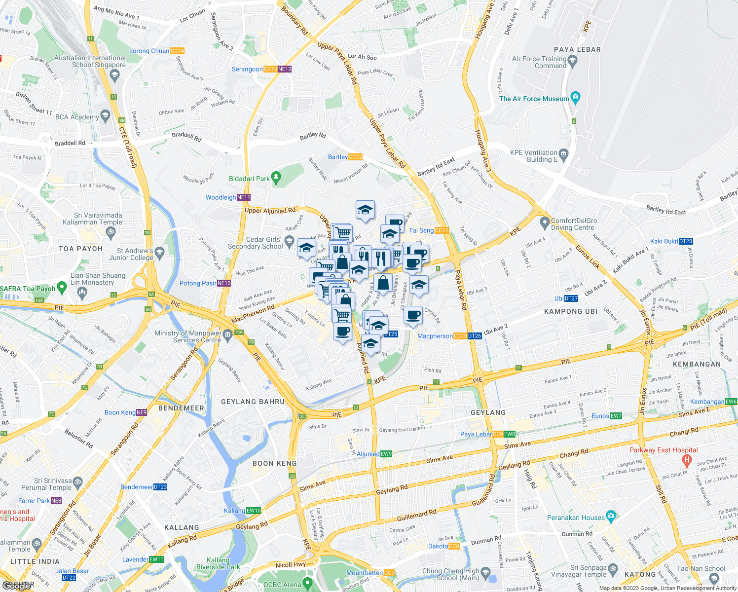 map of restaurants, bars, coffee shops, grocery stores, and more near in Singapore