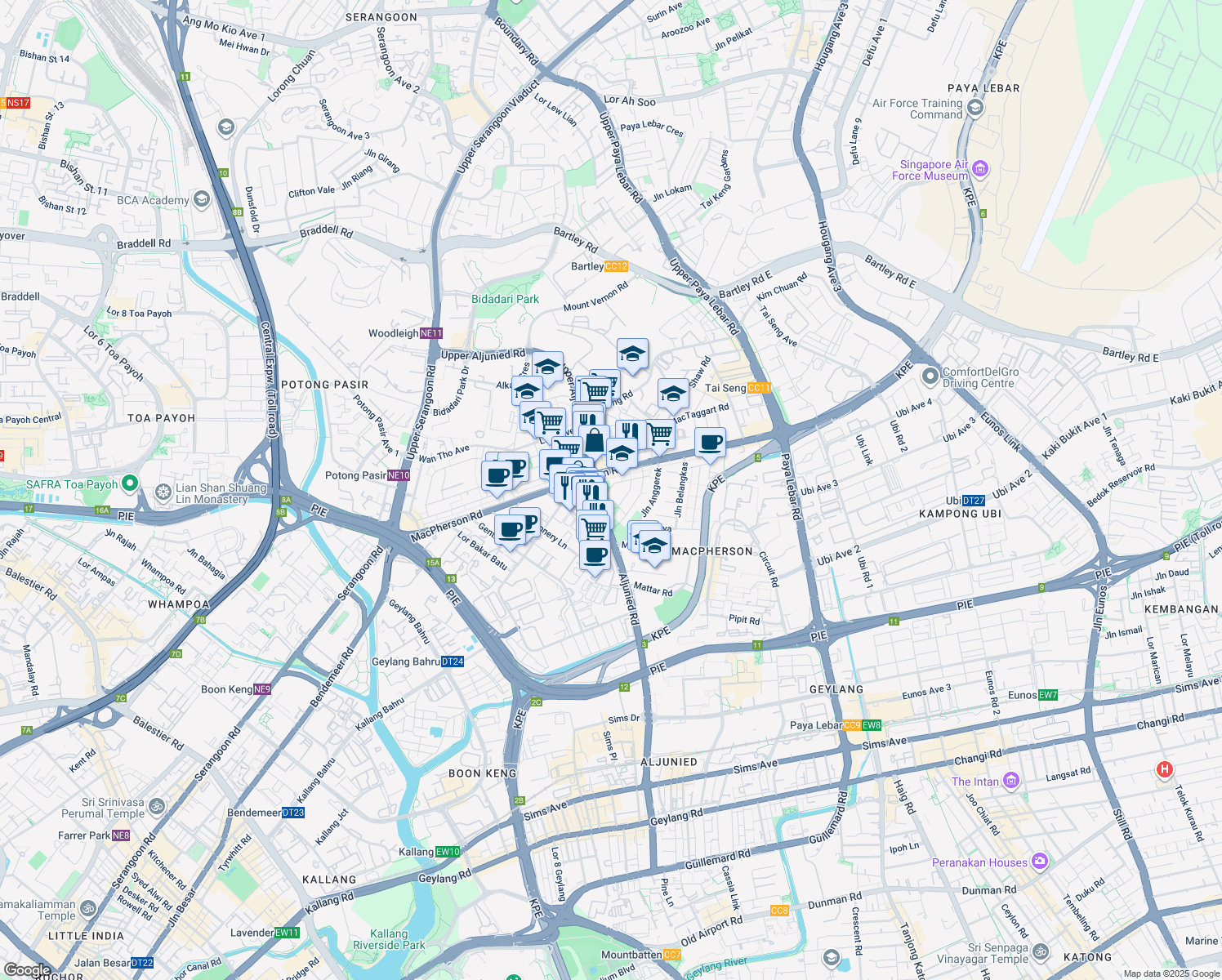 map of restaurants, bars, coffee shops, grocery stores, and more near in Singapore