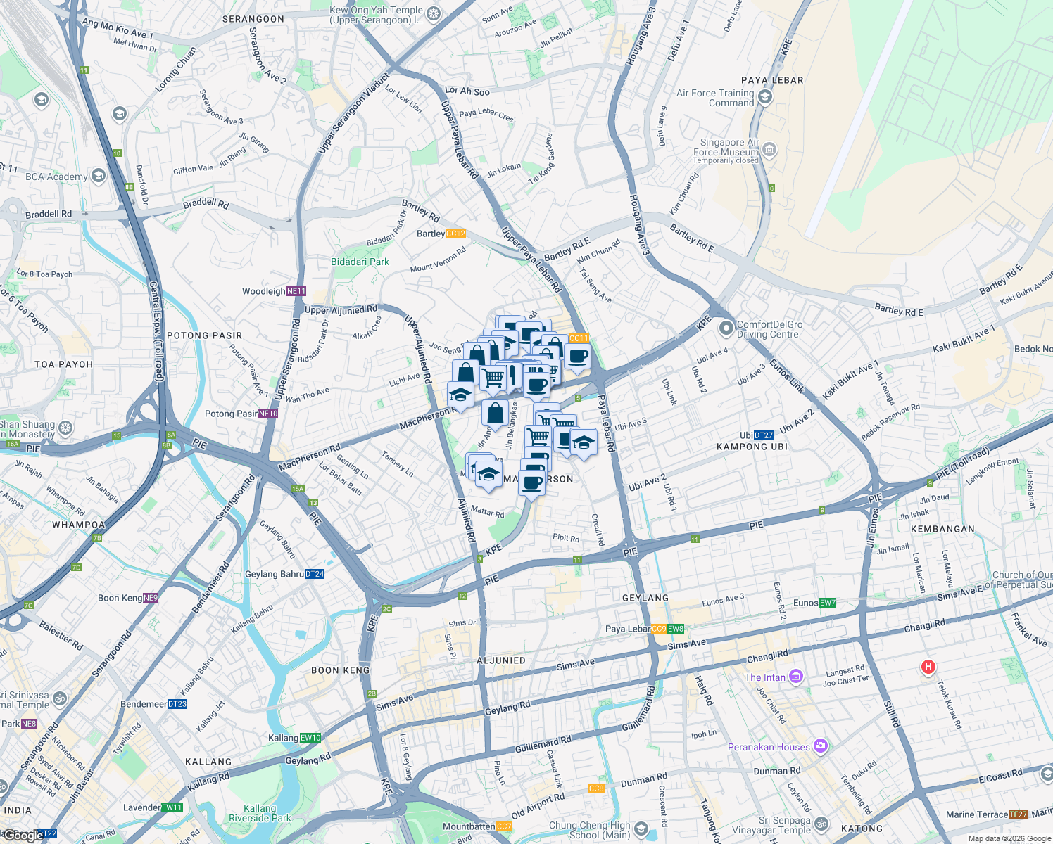 map of restaurants, bars, coffee shops, grocery stores, and more near in Singapore