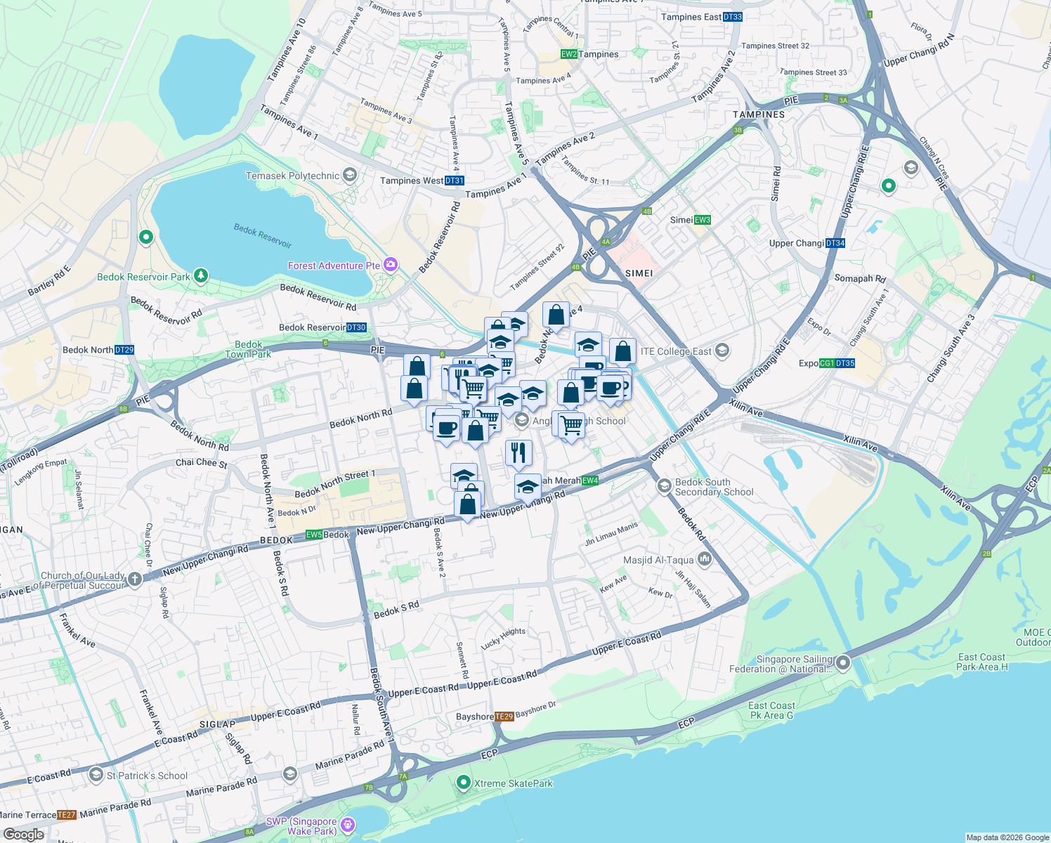 map of restaurants, bars, coffee shops, grocery stores, and more near in Singapore