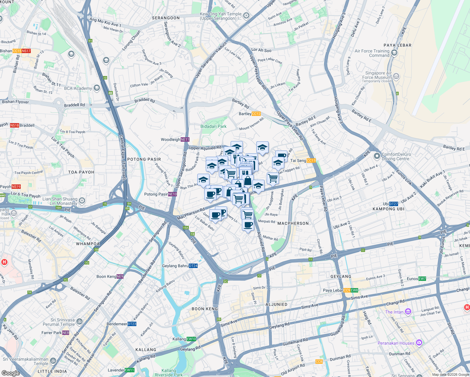 map of restaurants, bars, coffee shops, grocery stores, and more near in Singapore