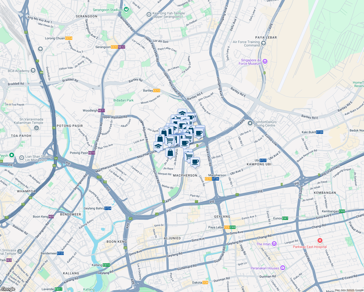 map of restaurants, bars, coffee shops, grocery stores, and more near  in Singapore