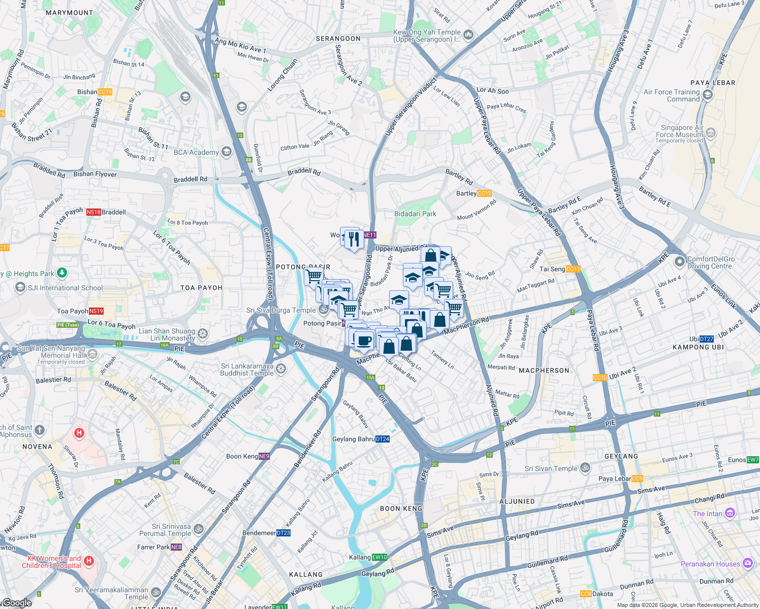 map of restaurants, bars, coffee shops, grocery stores, and more near in Singapore