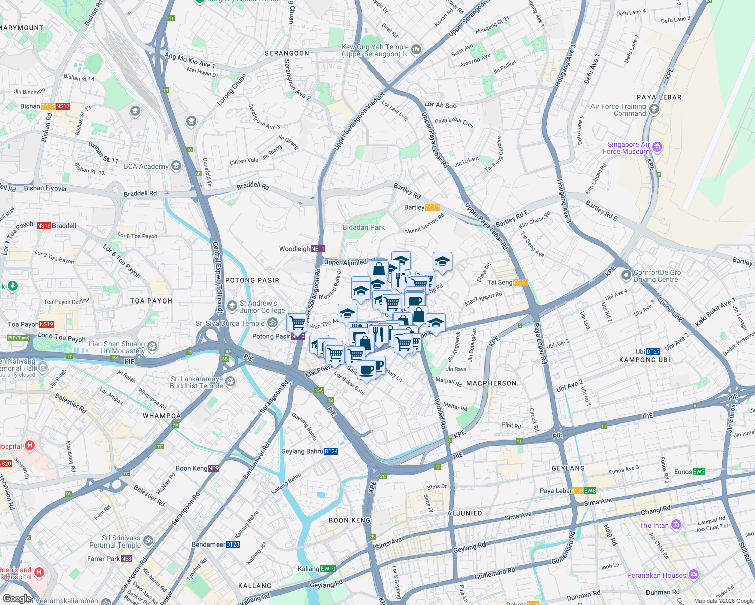 map of restaurants, bars, coffee shops, grocery stores, and more near in Singapore