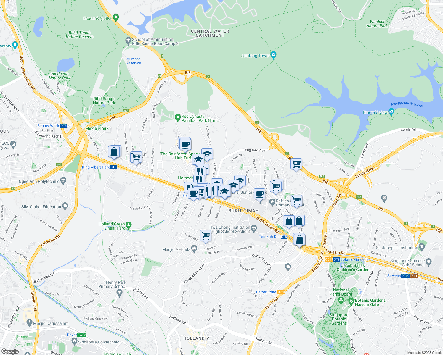 map of restaurants, bars, coffee shops, grocery stores, and more near in Singapore