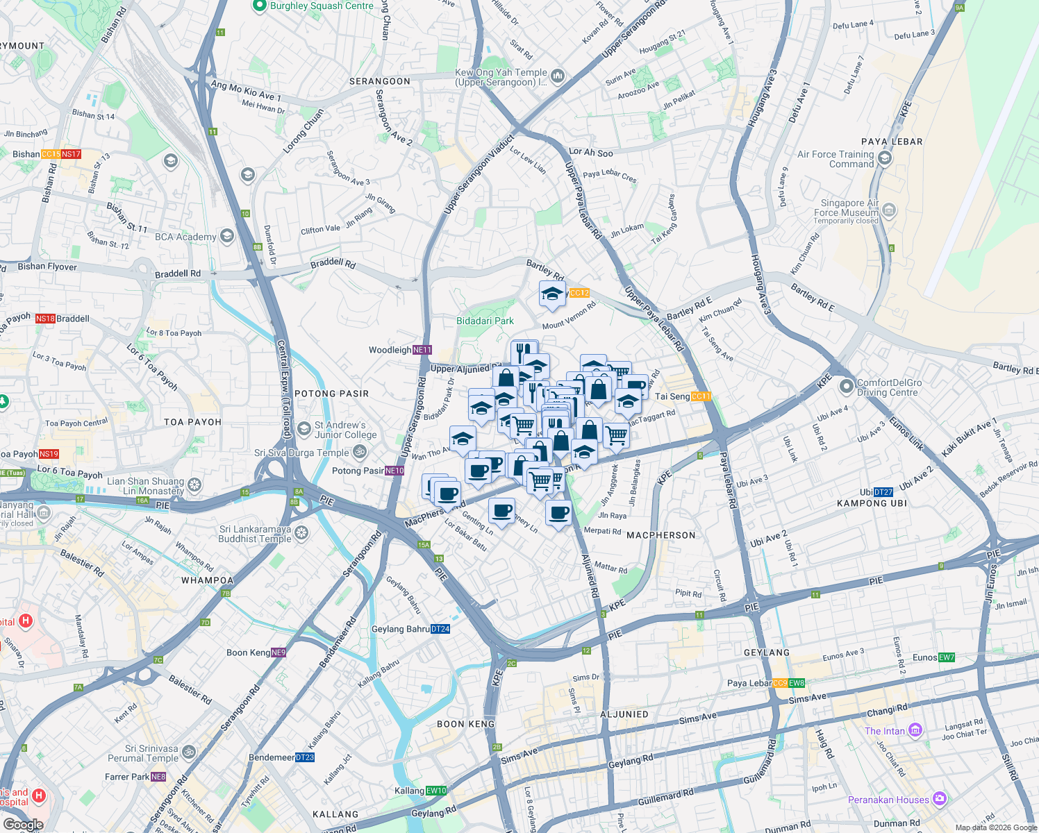 map of restaurants, bars, coffee shops, grocery stores, and more near in Singapore