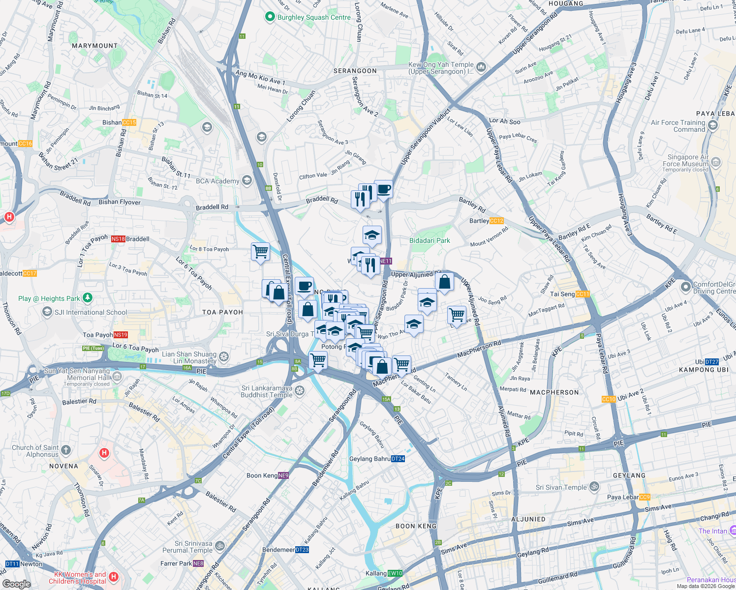 map of restaurants, bars, coffee shops, grocery stores, and more near in Singapore