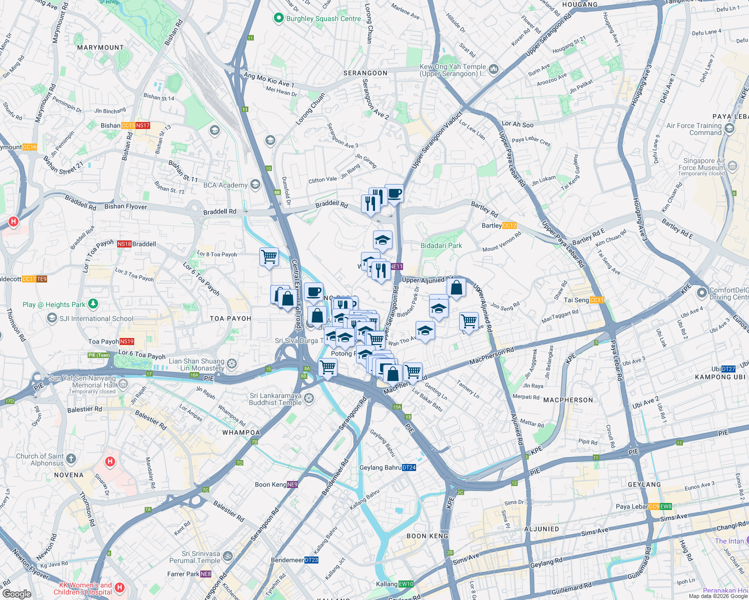 map of restaurants, bars, coffee shops, grocery stores, and more near in Singapore