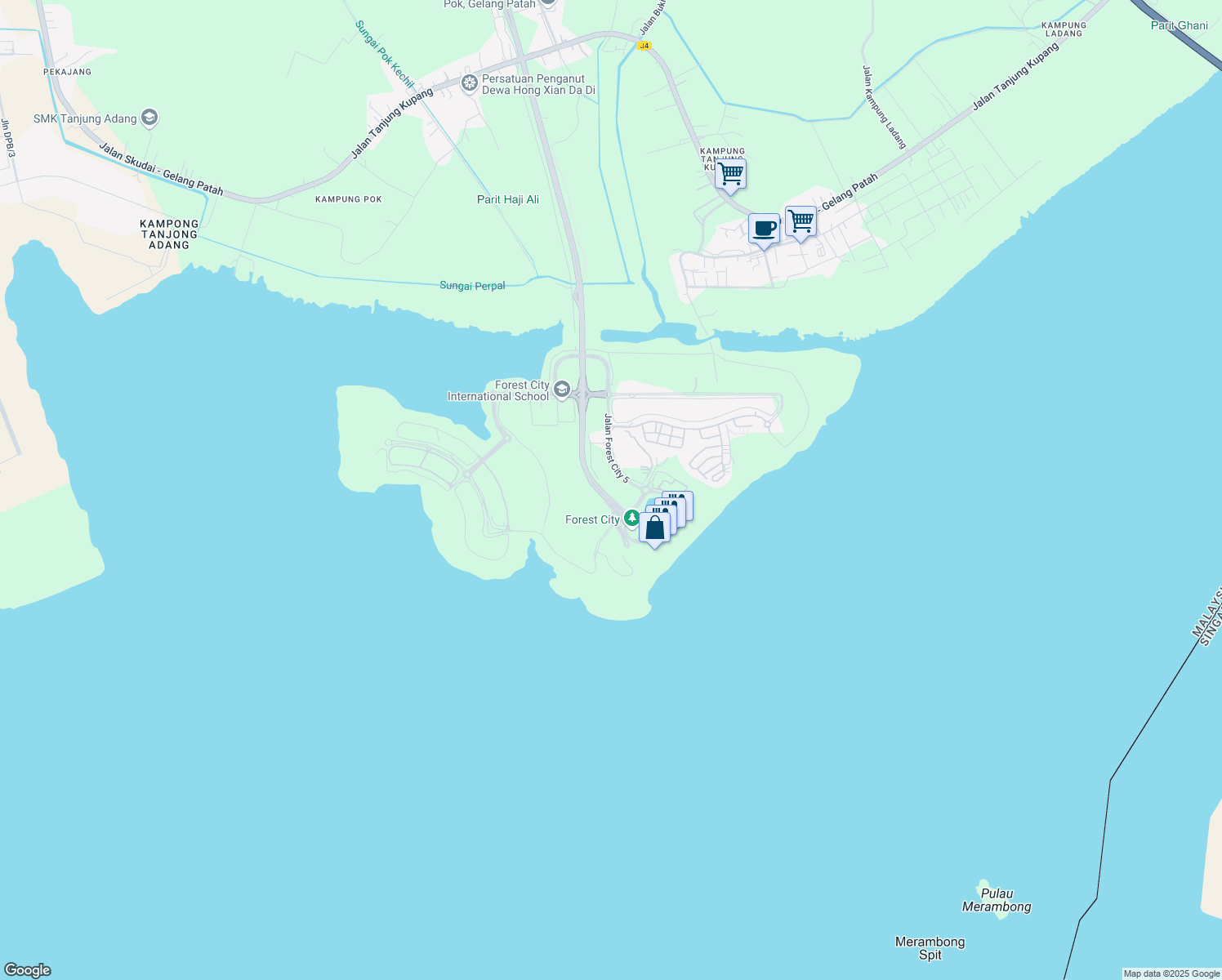map of restaurants, bars, coffee shops, grocery stores, and more near in Gelang Patah