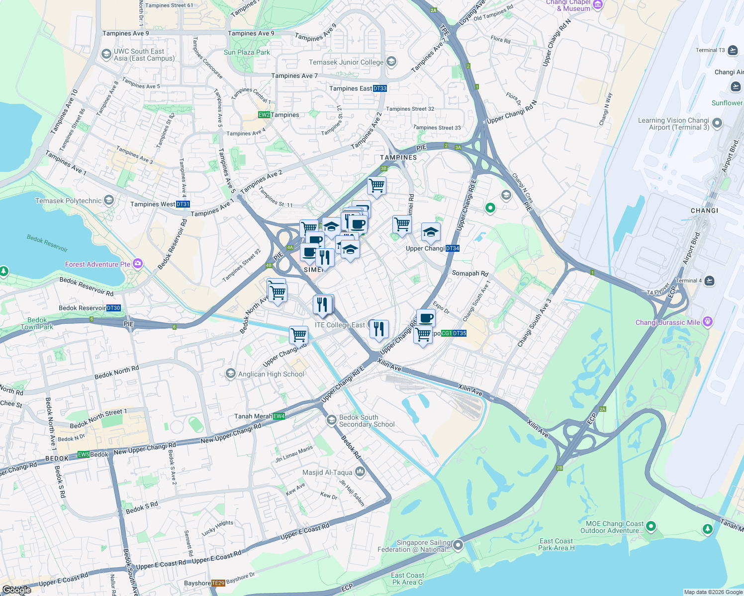 map of restaurants, bars, coffee shops, grocery stores, and more near in Singapore