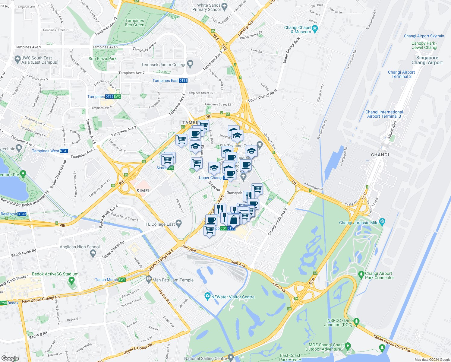 map of restaurants, bars, coffee shops, grocery stores, and more near in Singapore