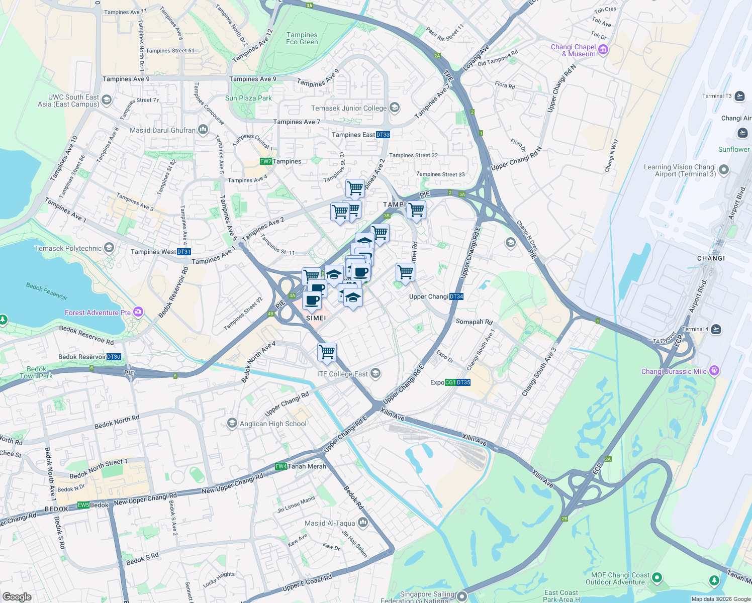map of restaurants, bars, coffee shops, grocery stores, and more near in Singapore