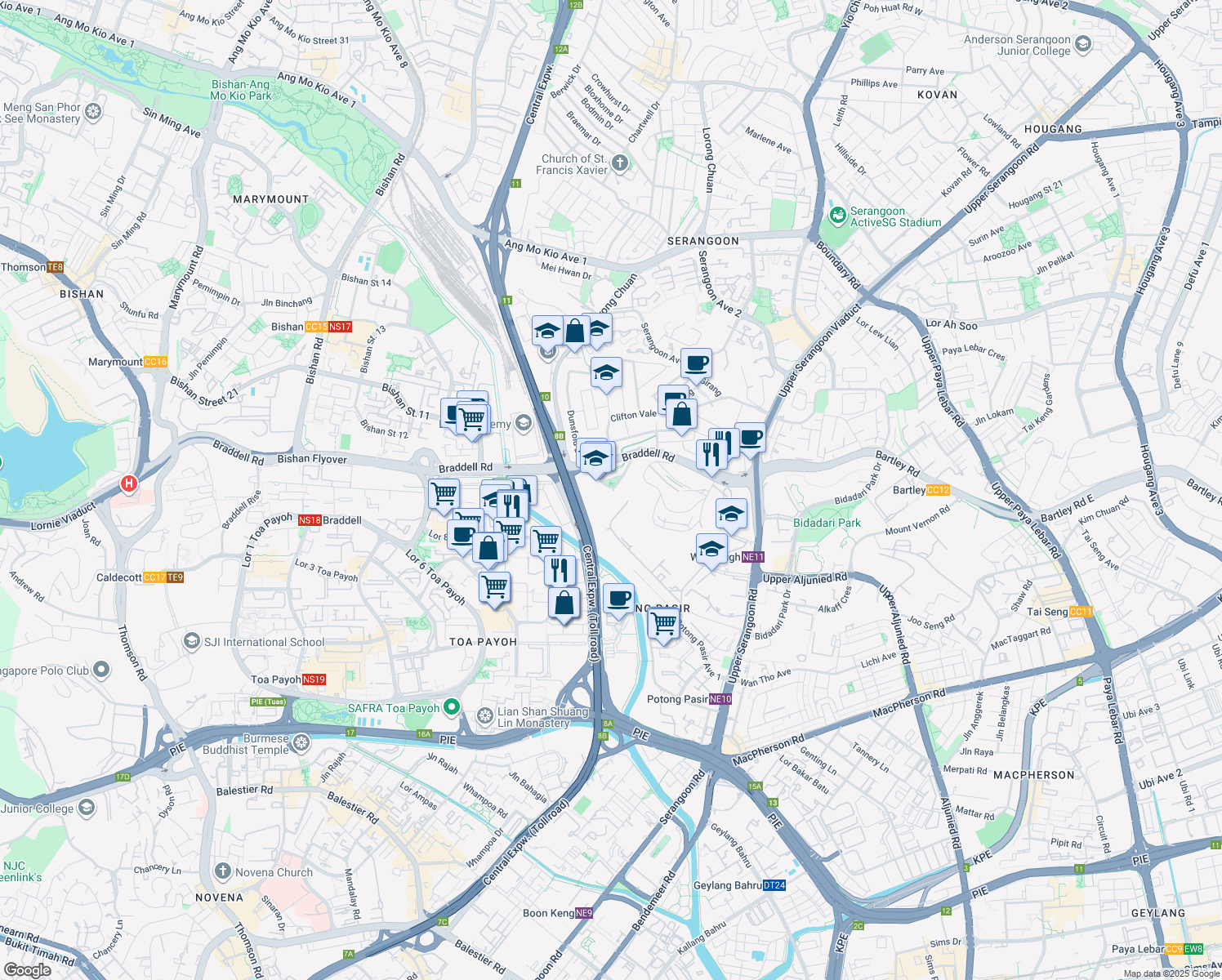 map of restaurants, bars, coffee shops, grocery stores, and more near in Singapore