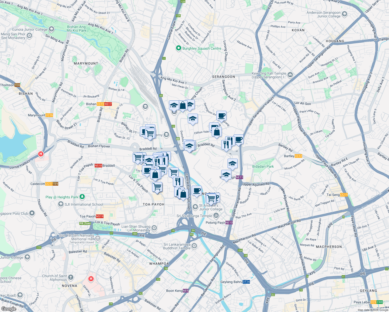map of restaurants, bars, coffee shops, grocery stores, and more near in Singapore