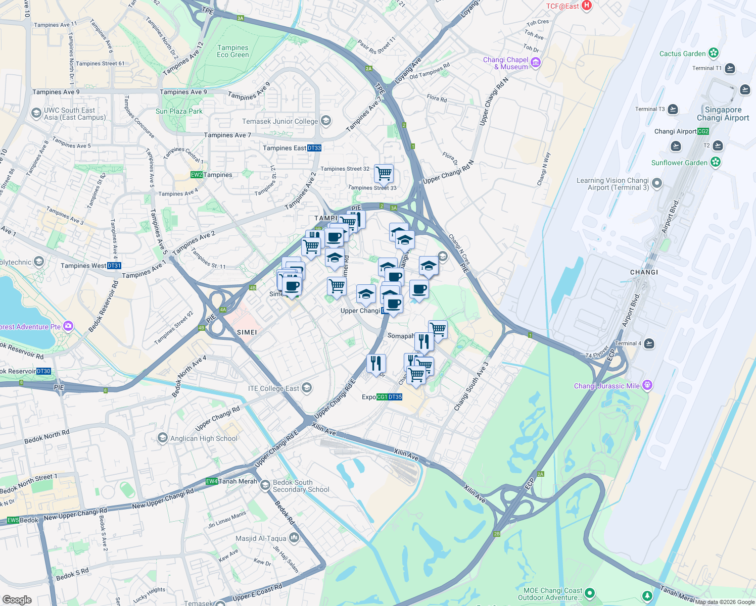 map of restaurants, bars, coffee shops, grocery stores, and more near in Singapore
