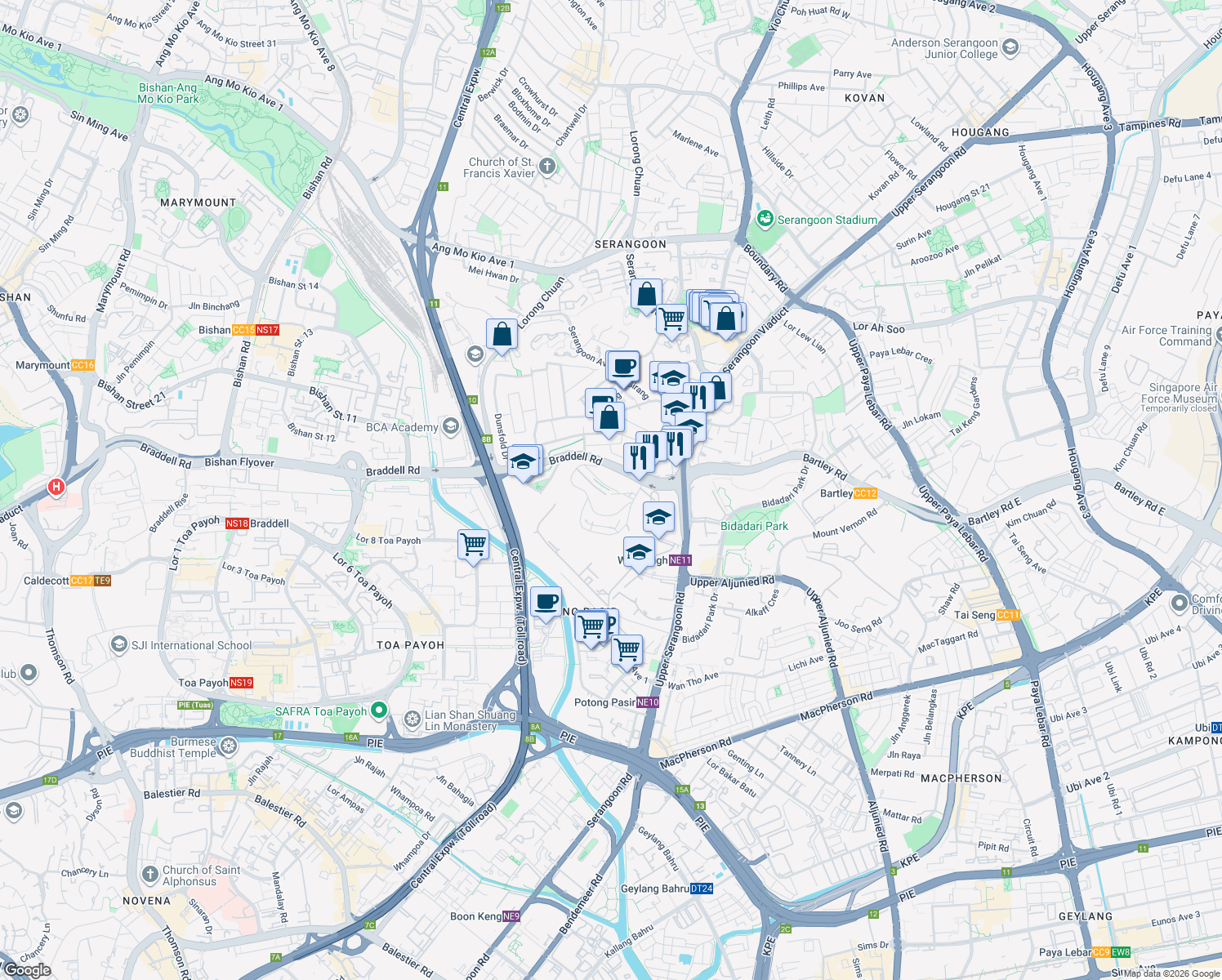 map of restaurants, bars, coffee shops, grocery stores, and more near in Singapore