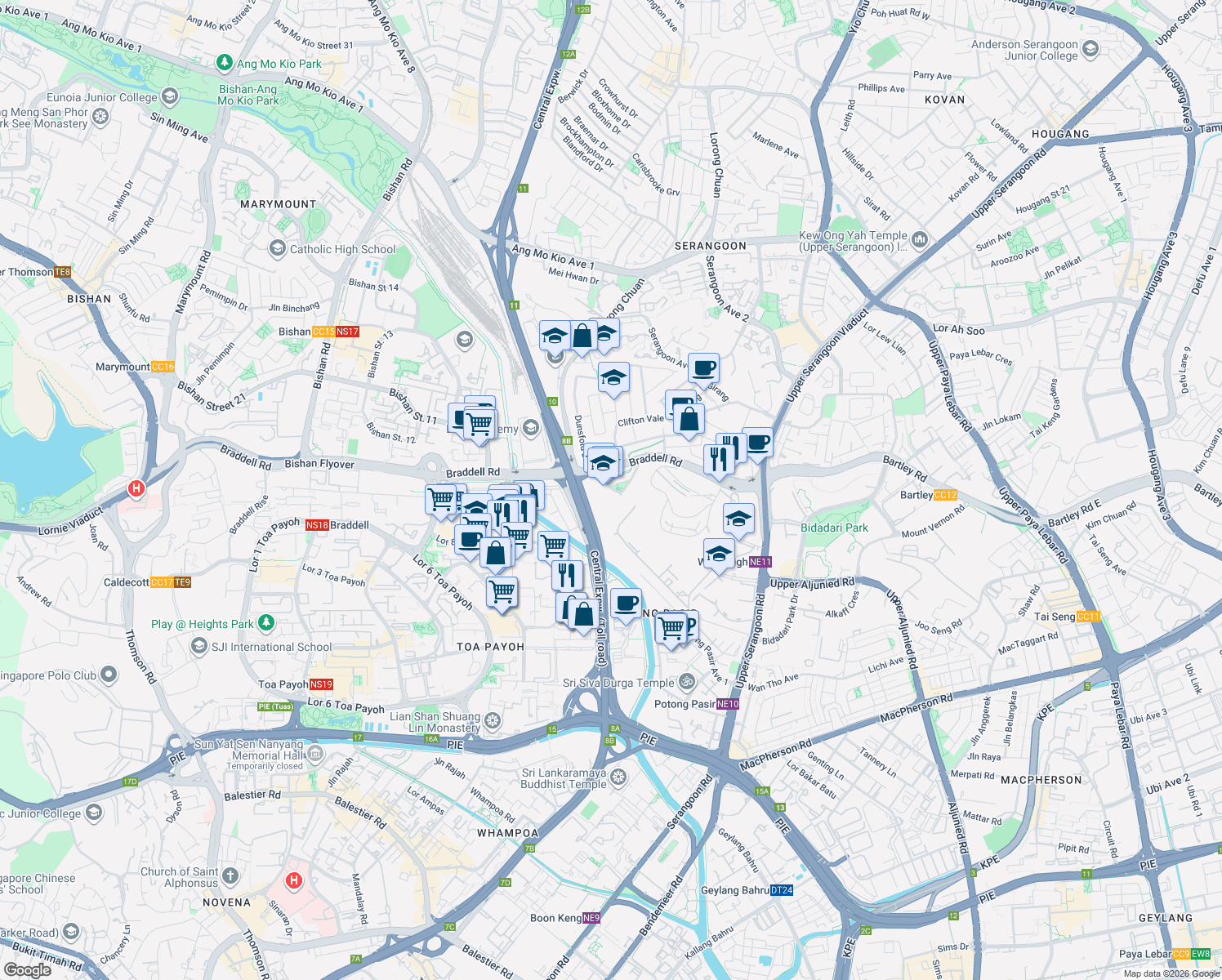 map of restaurants, bars, coffee shops, grocery stores, and more near in Singapore