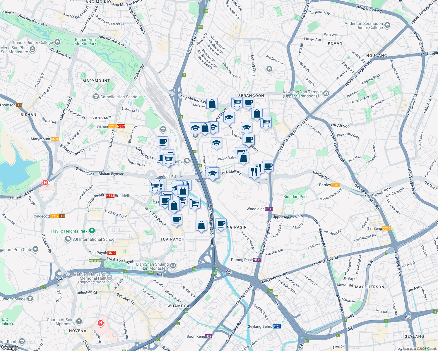 map of restaurants, bars, coffee shops, grocery stores, and more near in Singapore