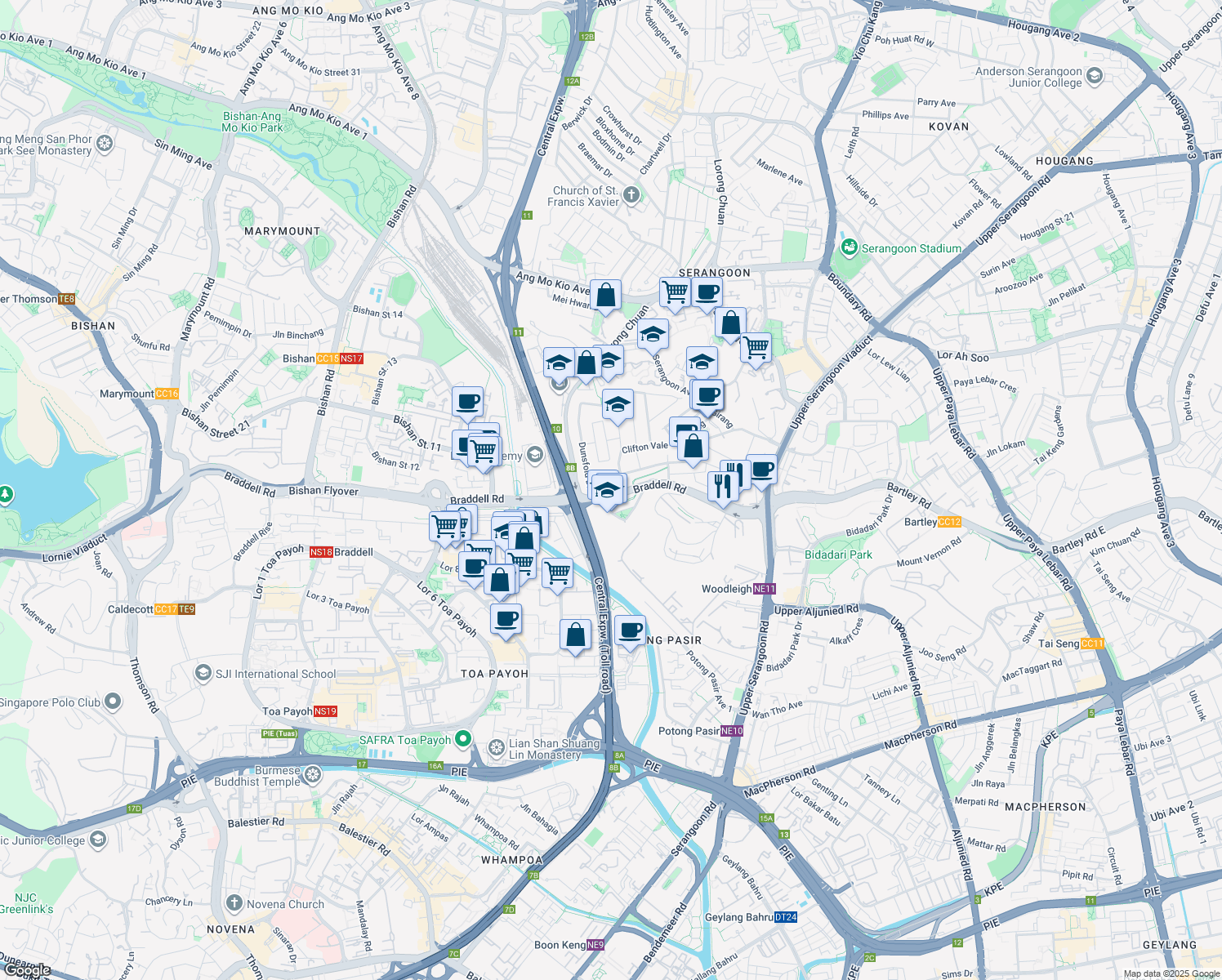 map of restaurants, bars, coffee shops, grocery stores, and more near in Singapore