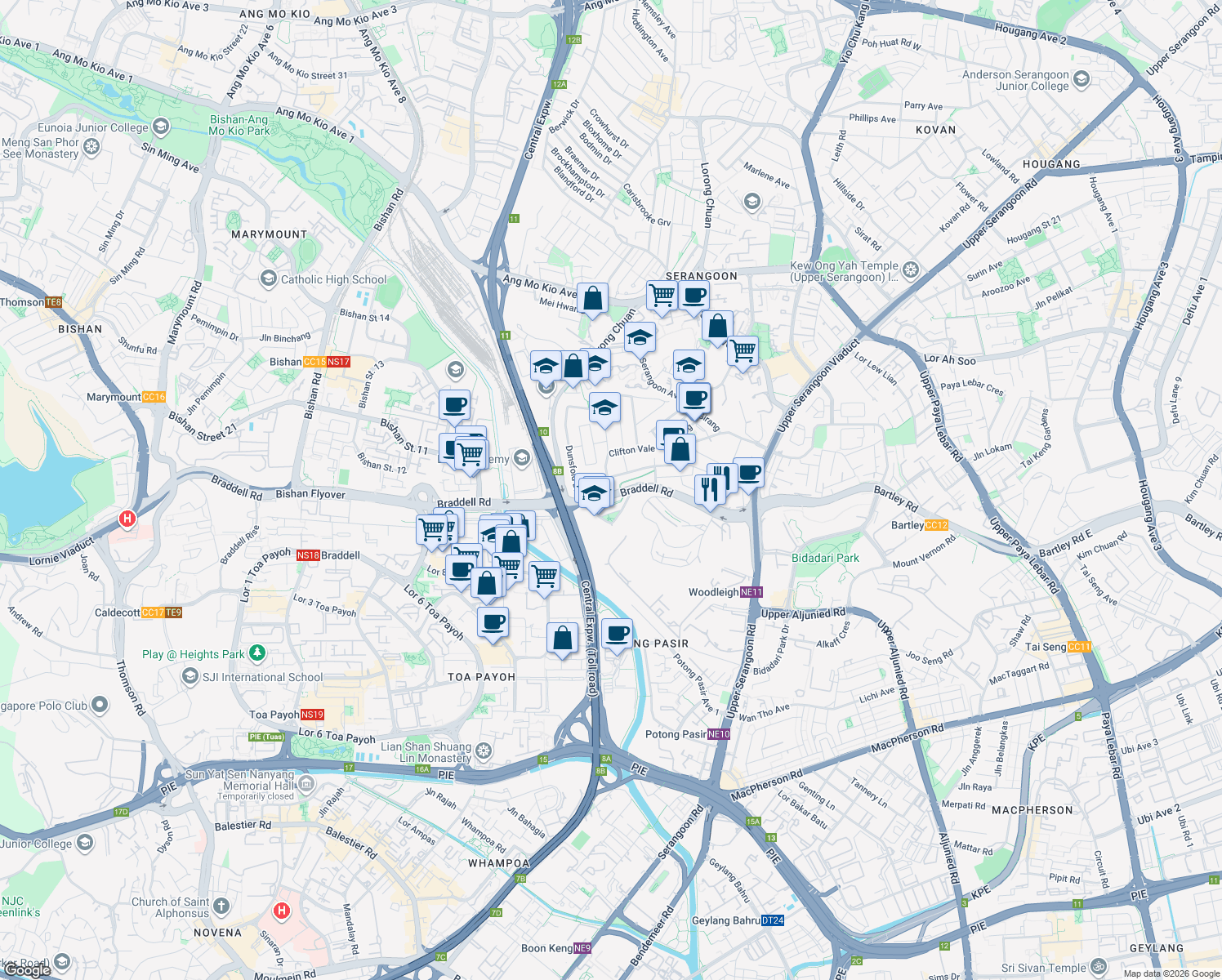 map of restaurants, bars, coffee shops, grocery stores, and more near in Singapore