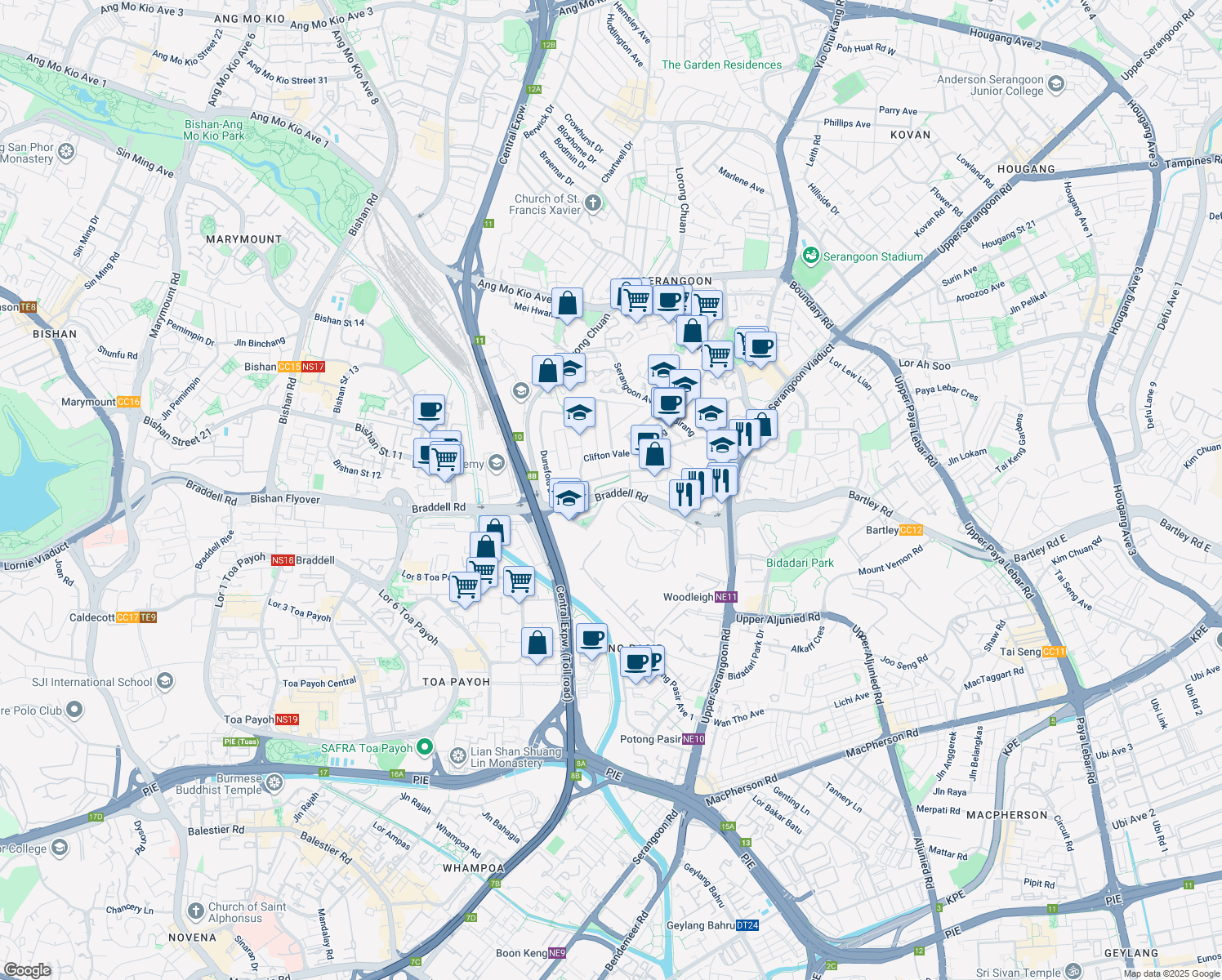 map of restaurants, bars, coffee shops, grocery stores, and more near in Singapore