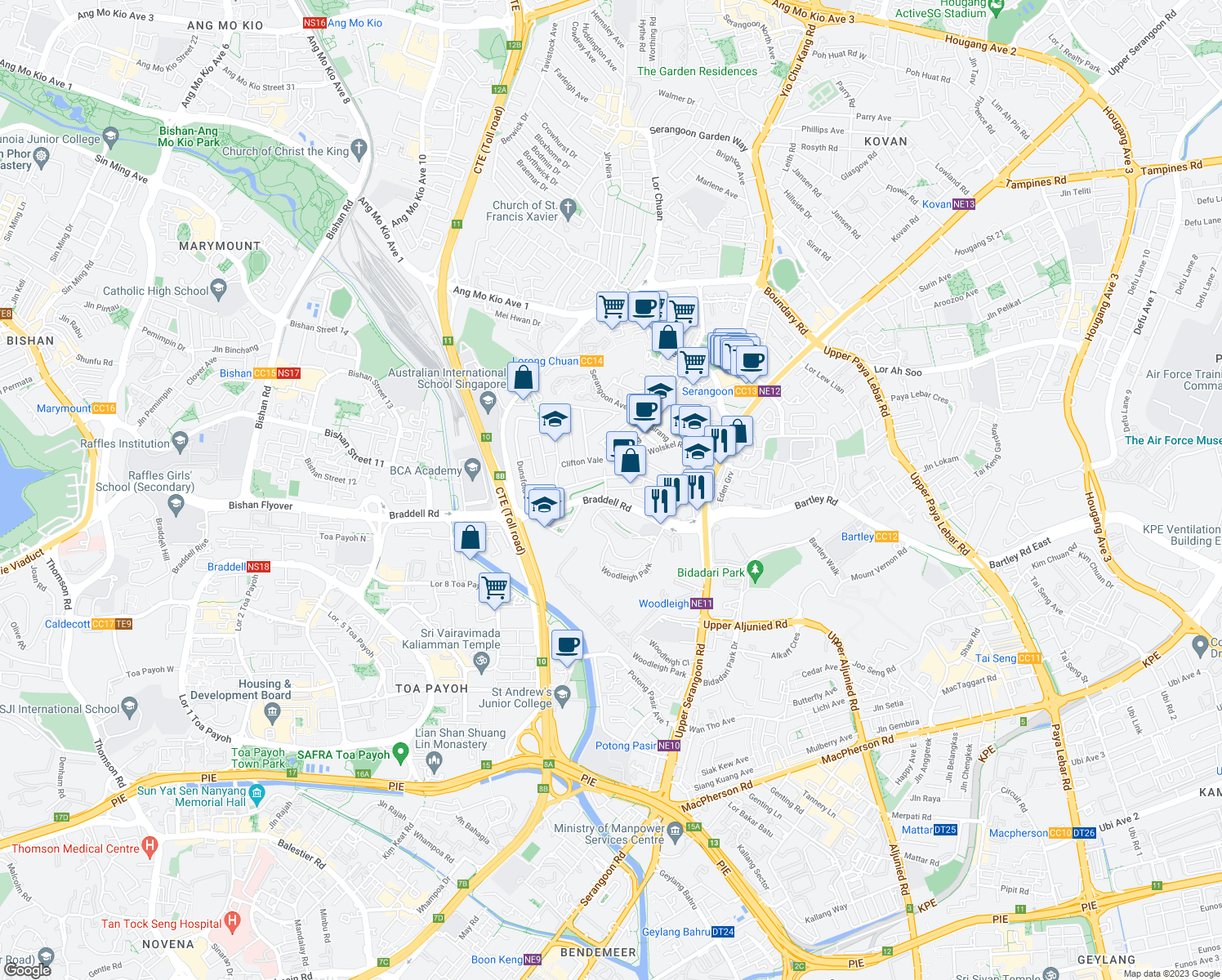 map of restaurants, bars, coffee shops, grocery stores, and more near in Singapore