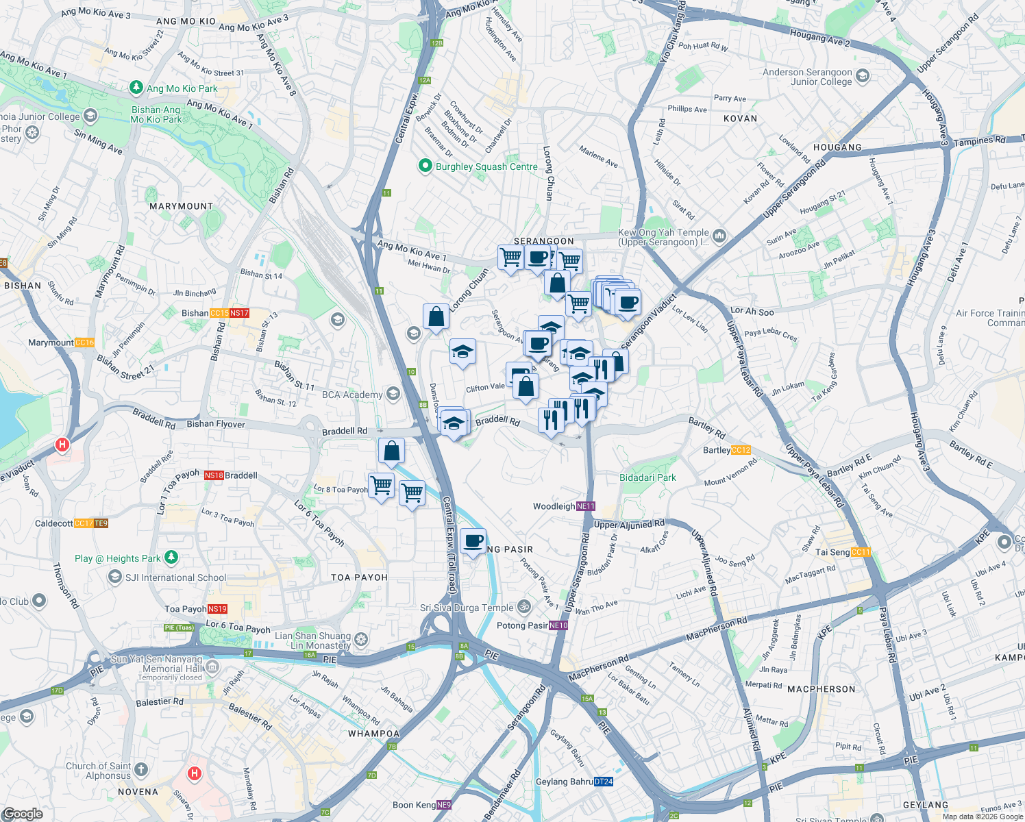map of restaurants, bars, coffee shops, grocery stores, and more near in Singapore
