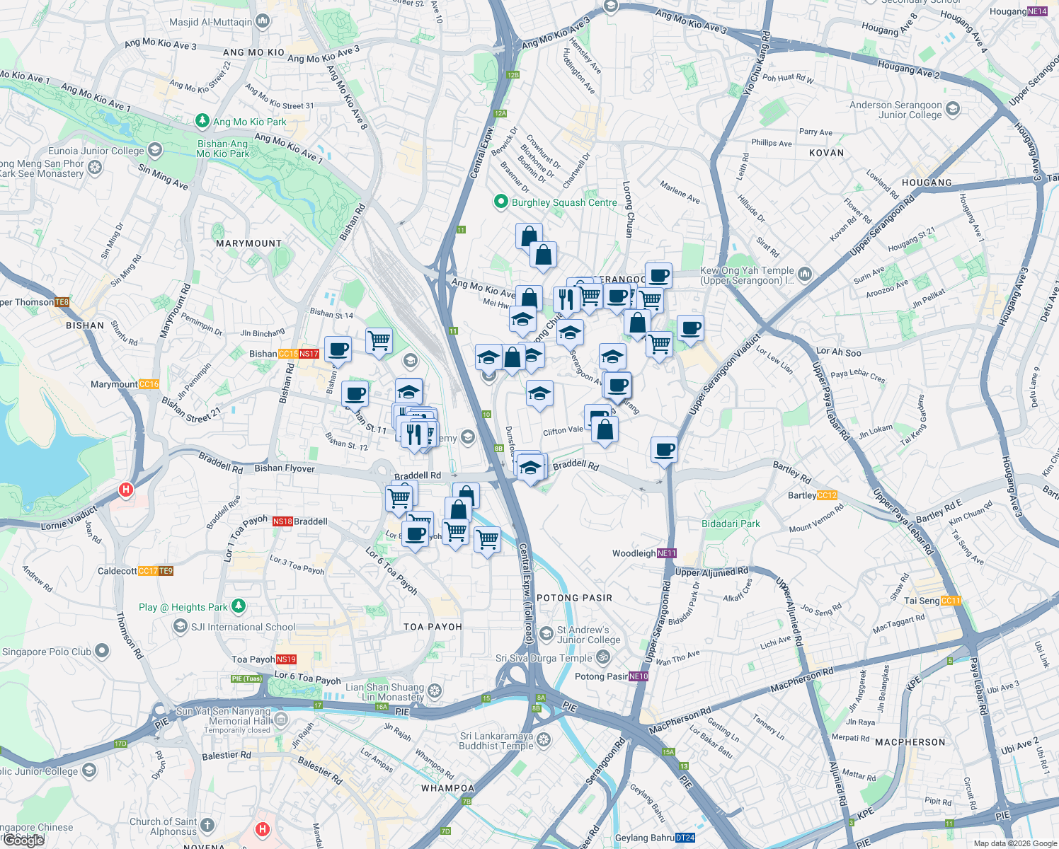map of restaurants, bars, coffee shops, grocery stores, and more near in Singapore