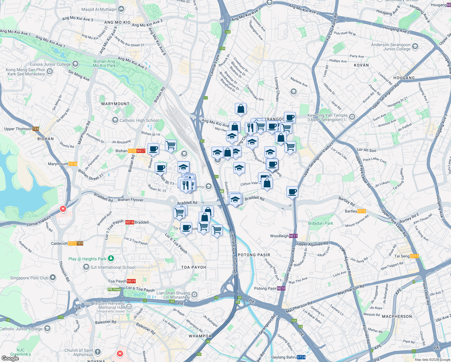 map of restaurants, bars, coffee shops, grocery stores, and more near in Singapore