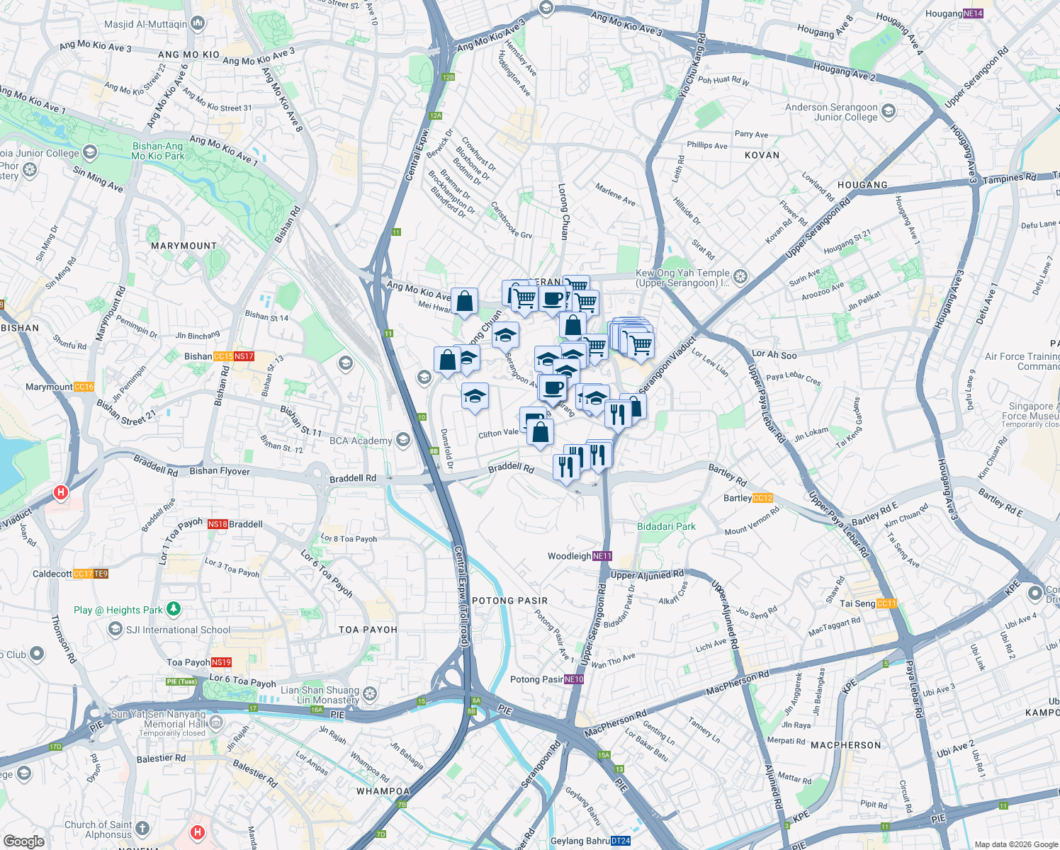 map of restaurants, bars, coffee shops, grocery stores, and more near in Singapore