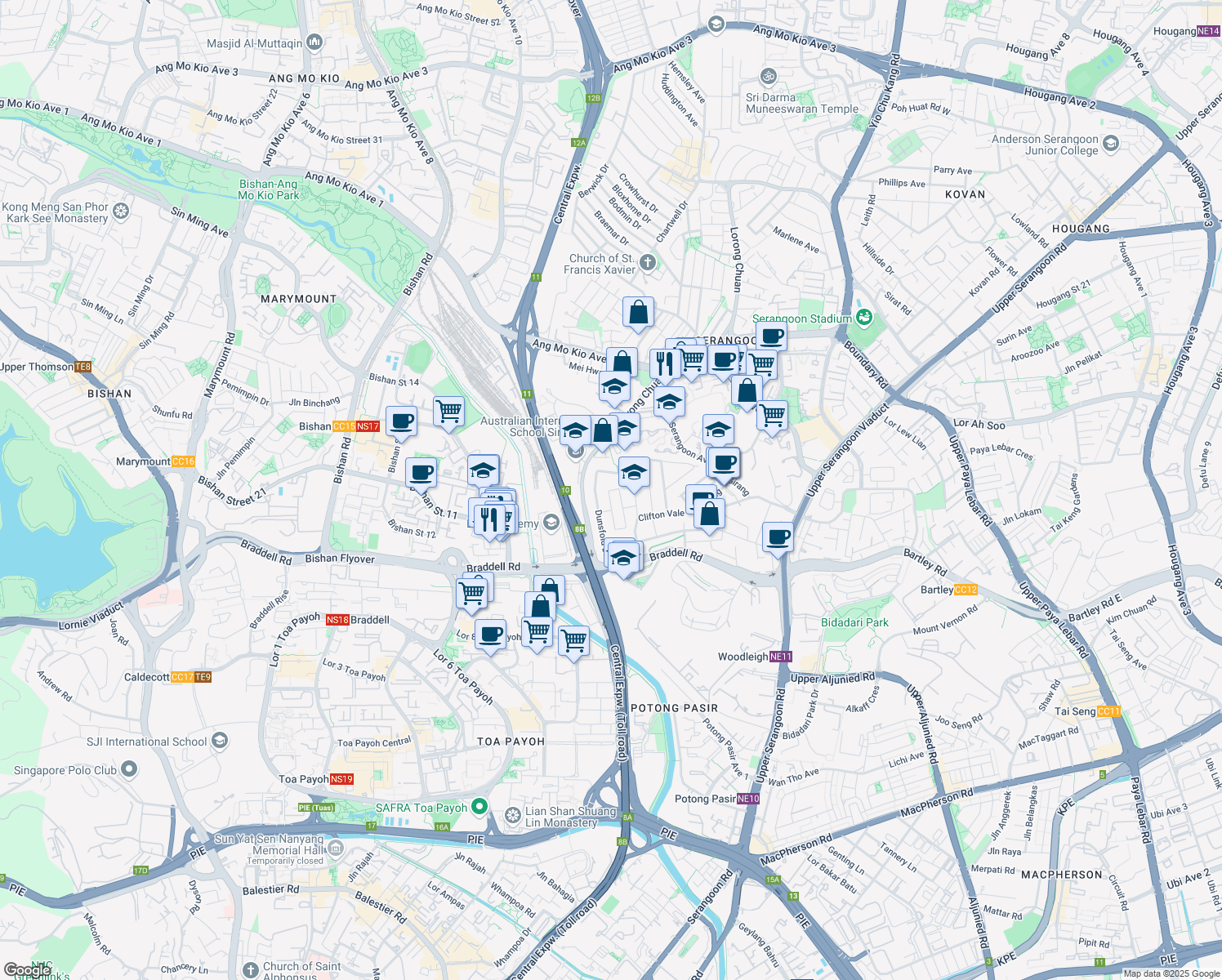 map of restaurants, bars, coffee shops, grocery stores, and more near in Singapore
